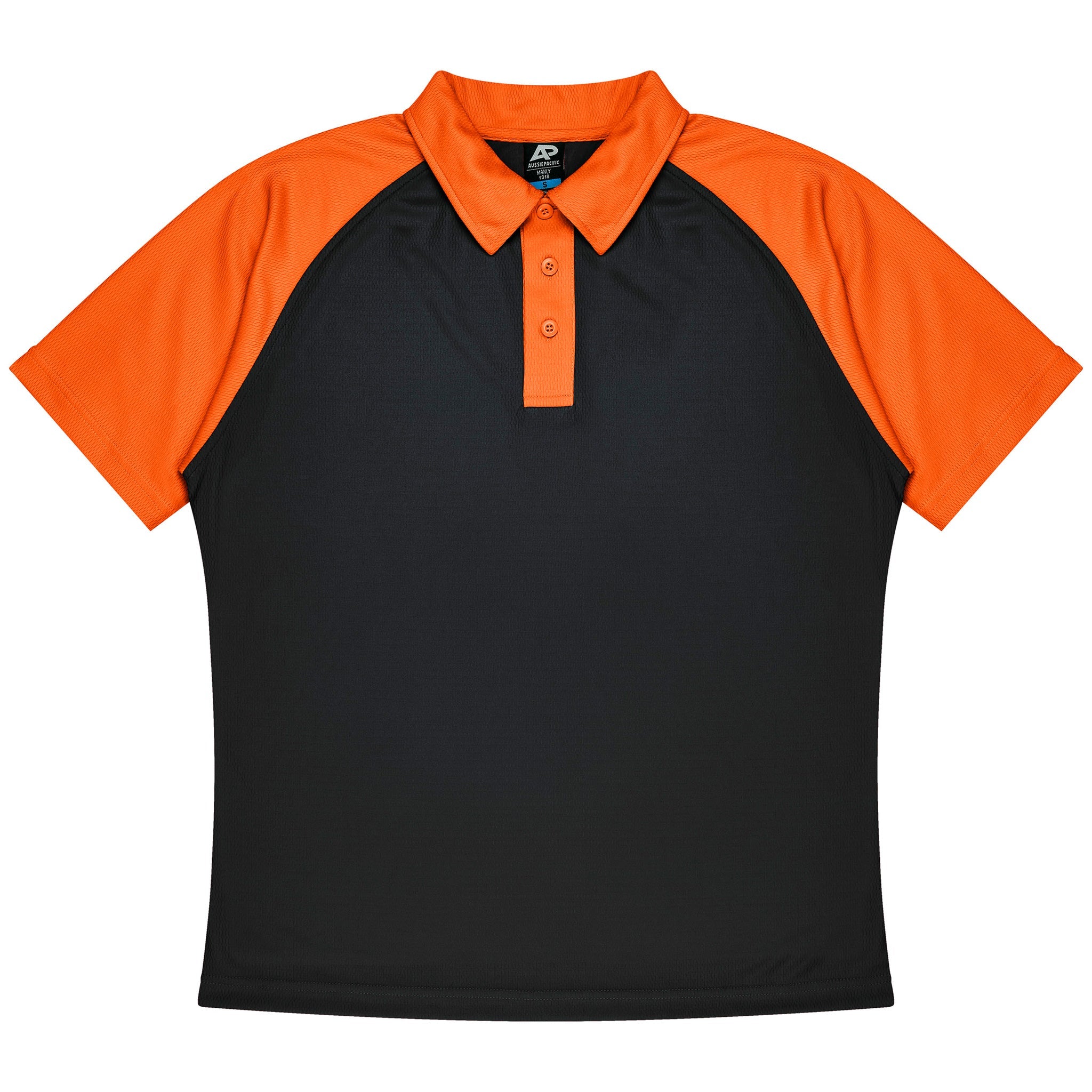 aussie pacific manly mens polo in black electric orange