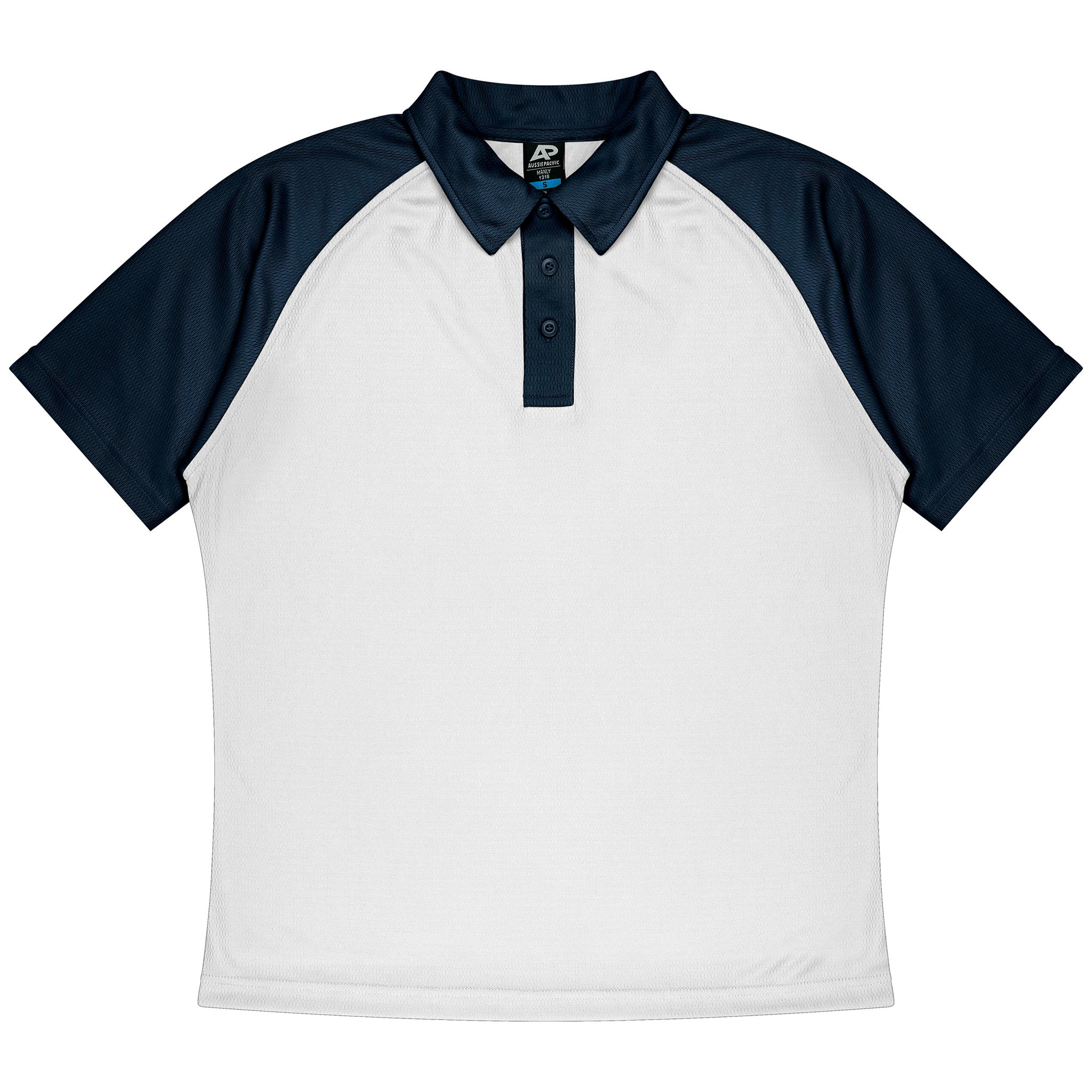 aussie pacific manly mens polo in white navy