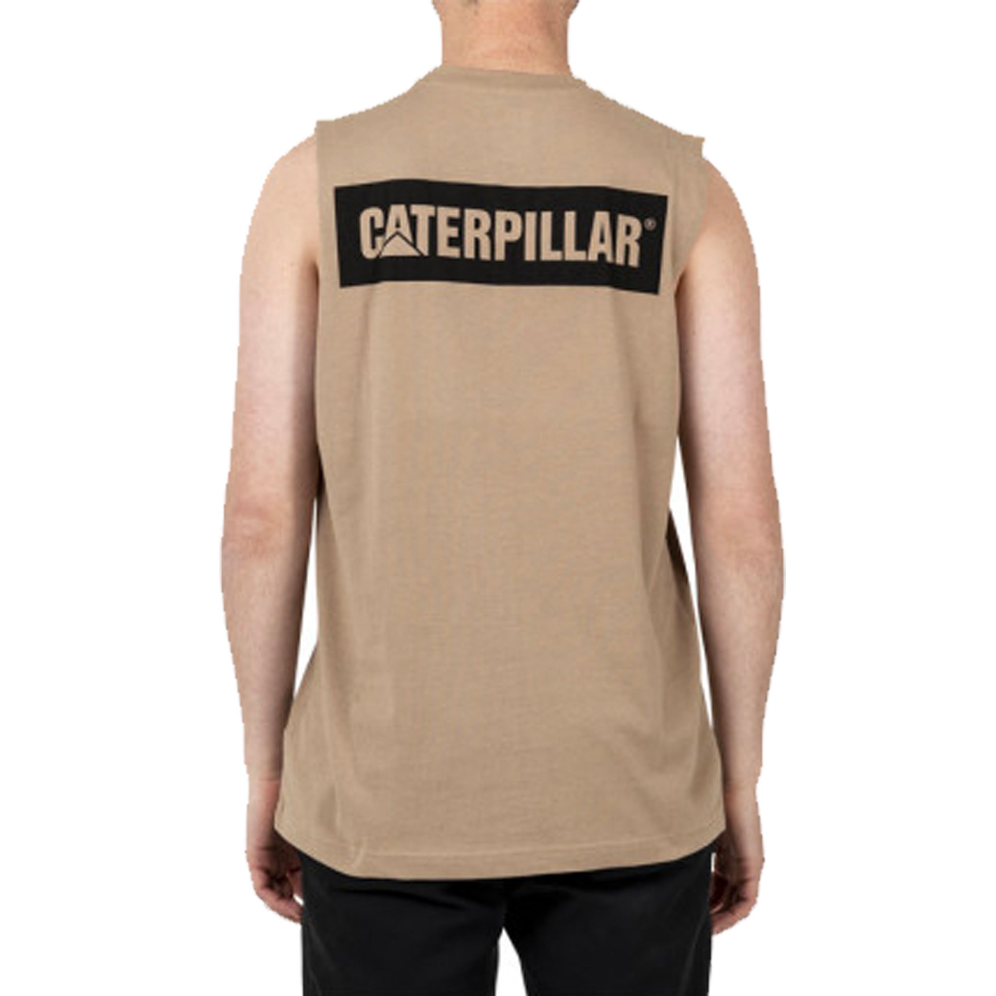 cat workwear muscle sleeveless tee in tan