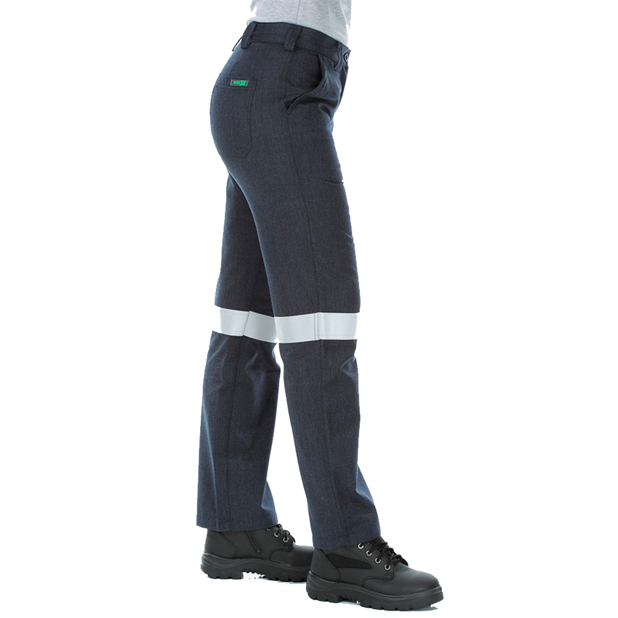 side of ladies fire retardant ripstop work pants with tape