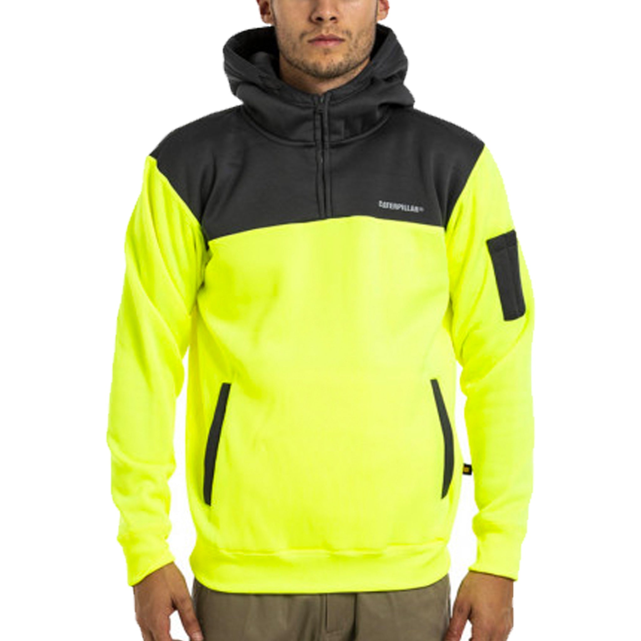 cat workwear hi vis hoodie in yellow grey