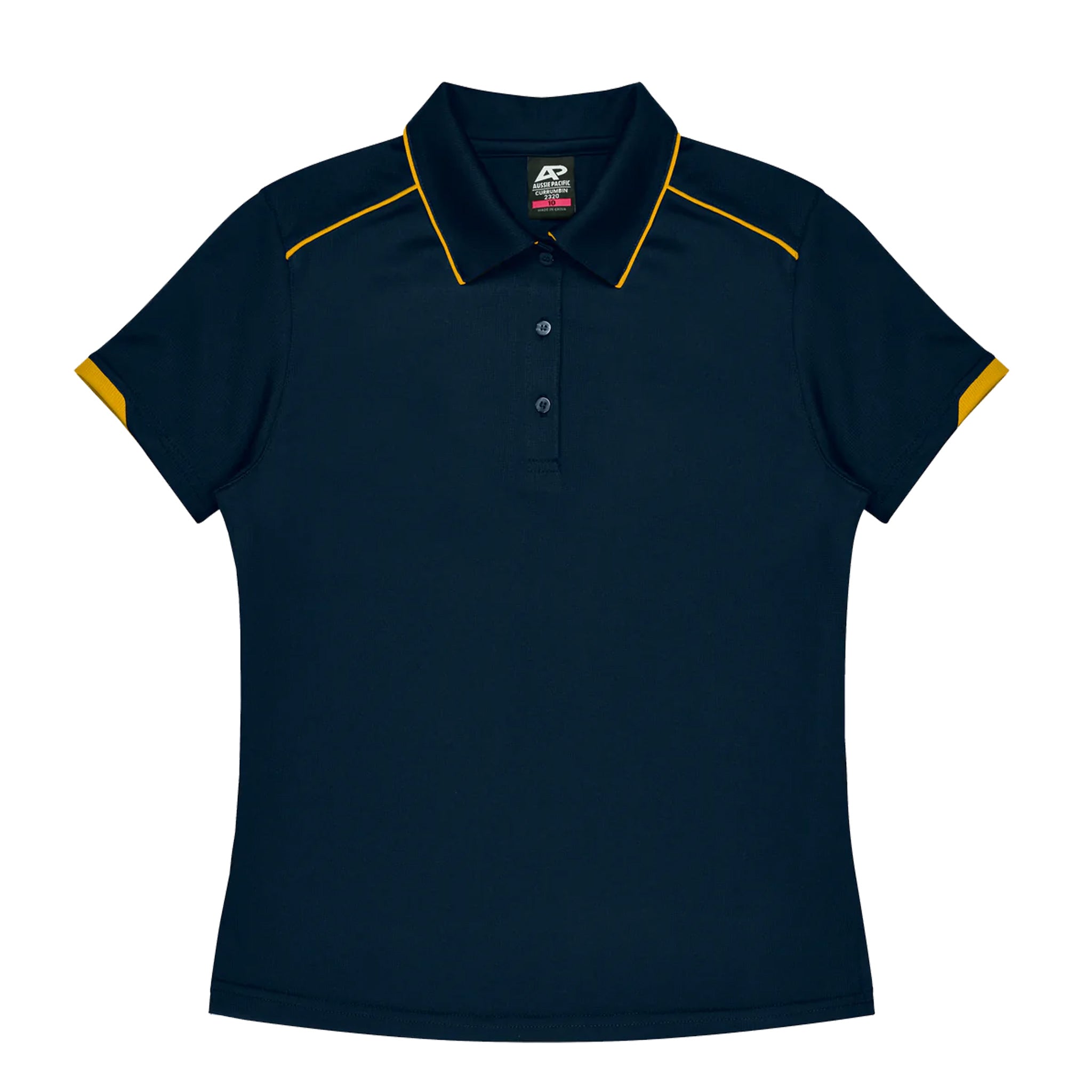 currumbin ladies polos in navy gold