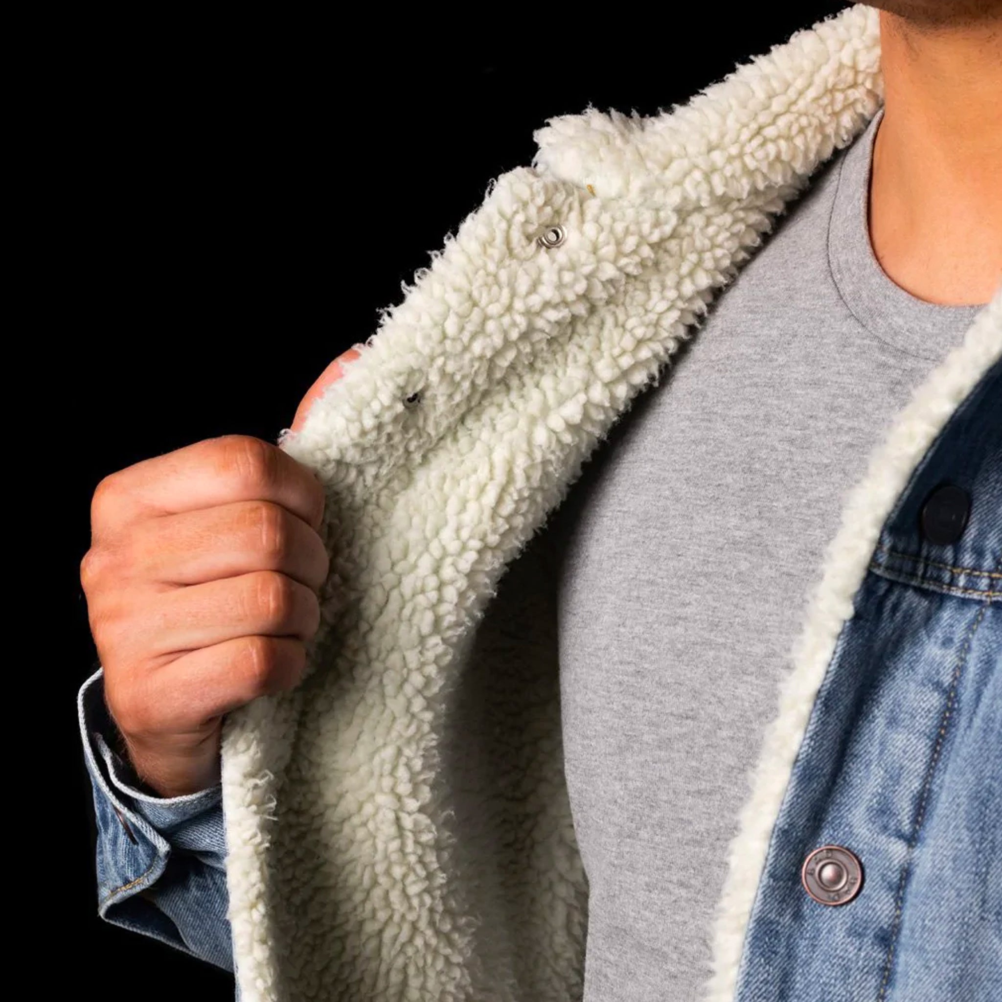 bad denim sherpa jacket in blue