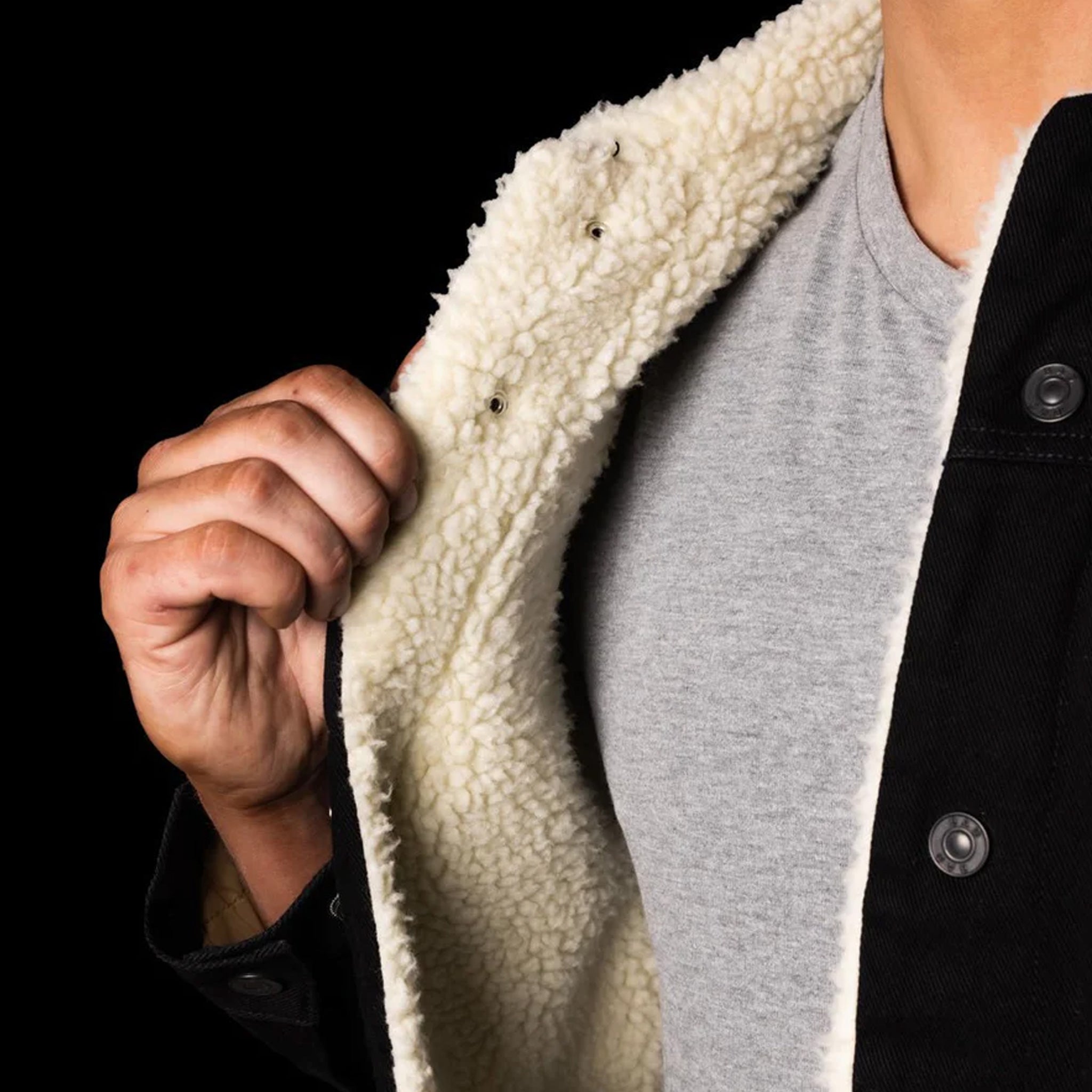 bad denim sherpa jacket in black