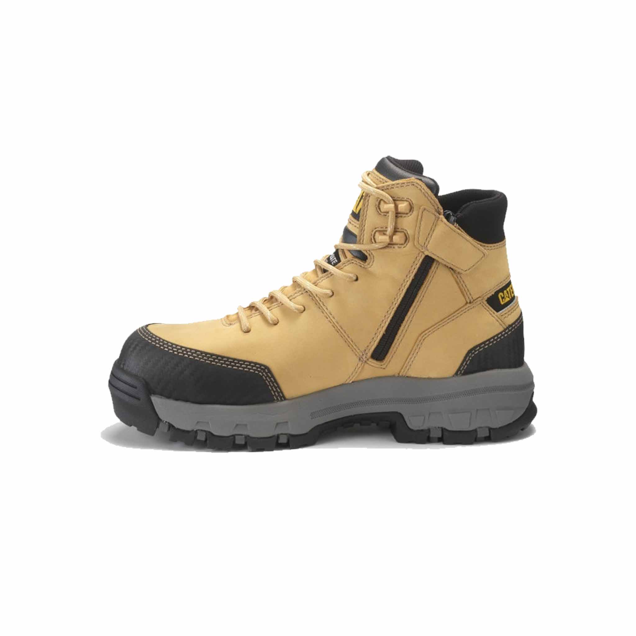 lace up honey work boot with composite toe side view