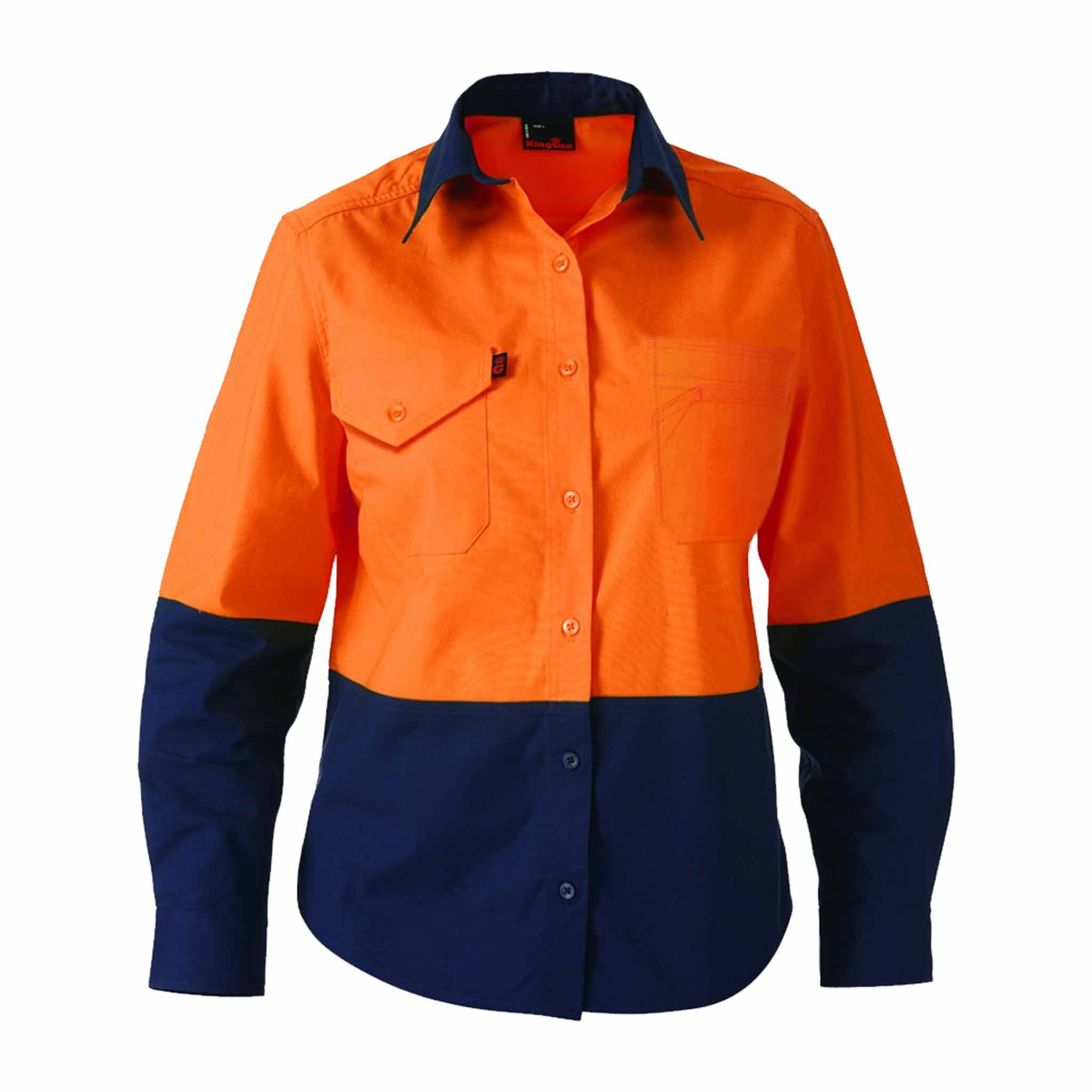 orange navy long sleeve spliced womens workcool 2 shirt