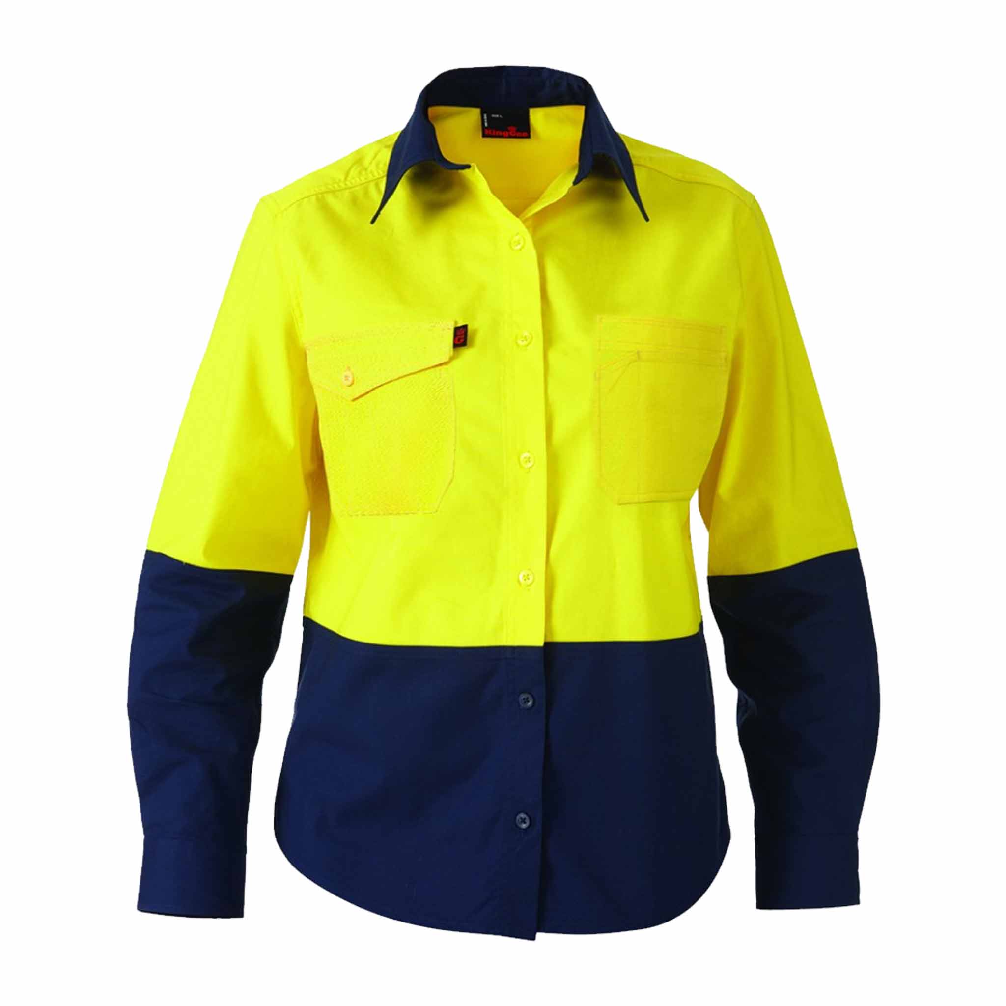 yellow navy long sleeve spliced womens workcool 2 shirt