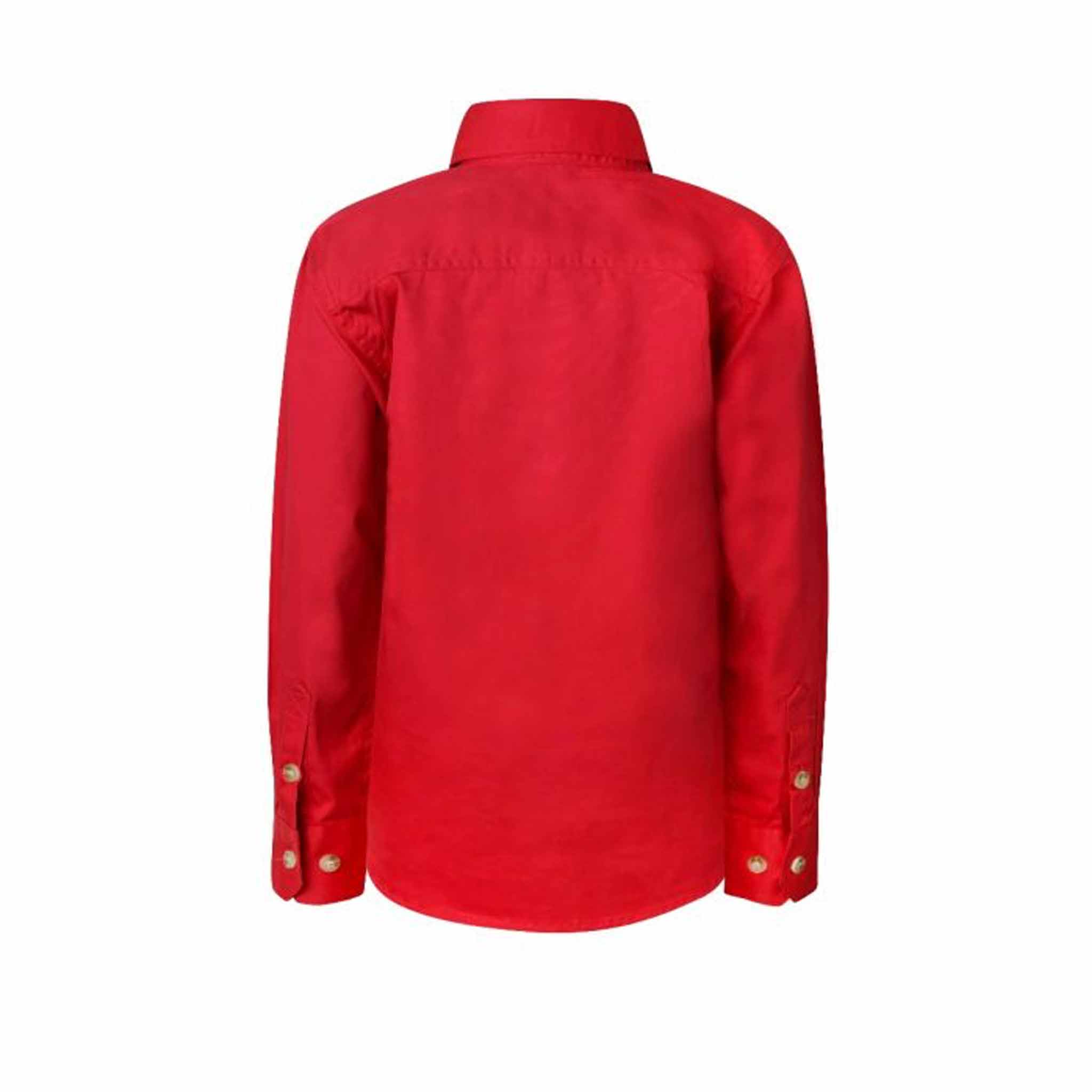 back of kids lightweight half placket long sleeve shirt in crimson