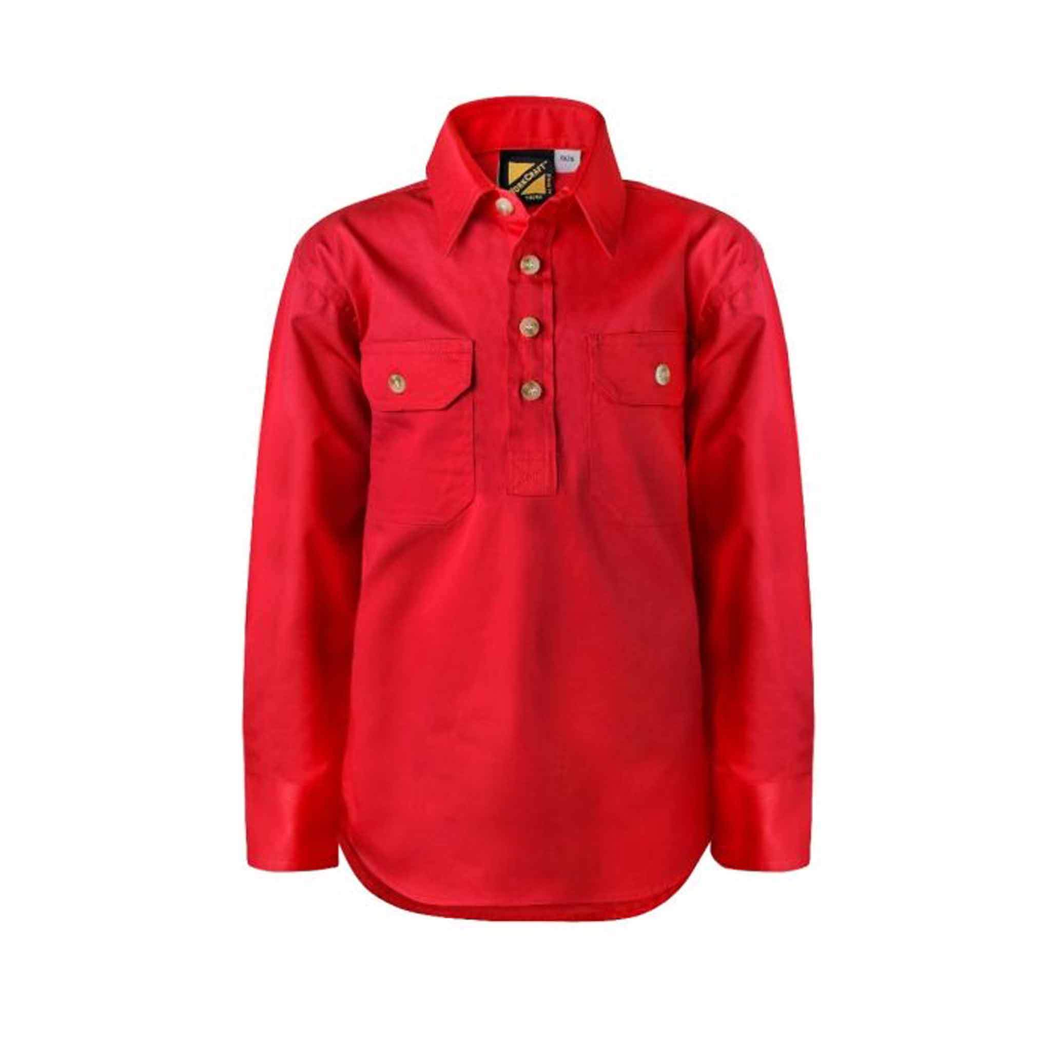 kids lightweight half placket long sleeve shirt in crimson