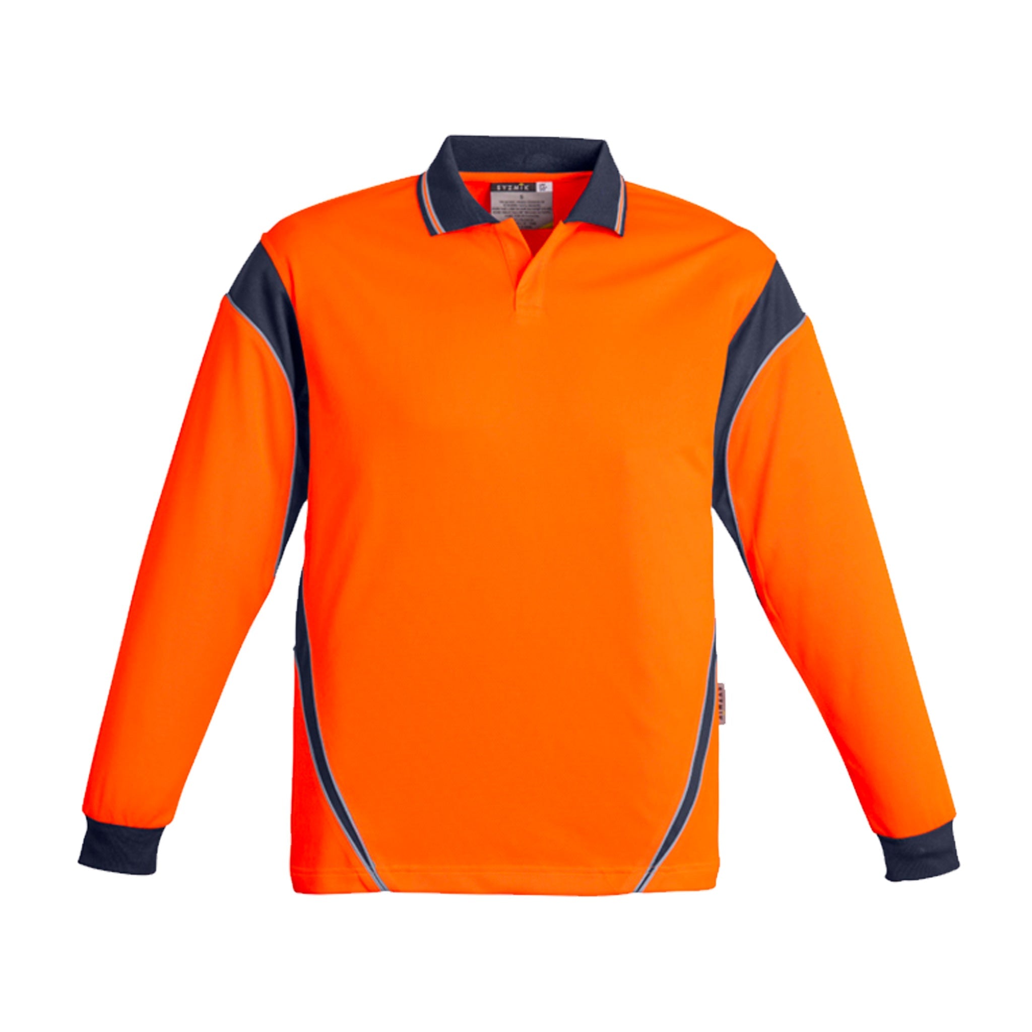 orange navy mens hi vis long sleeve aztec polo