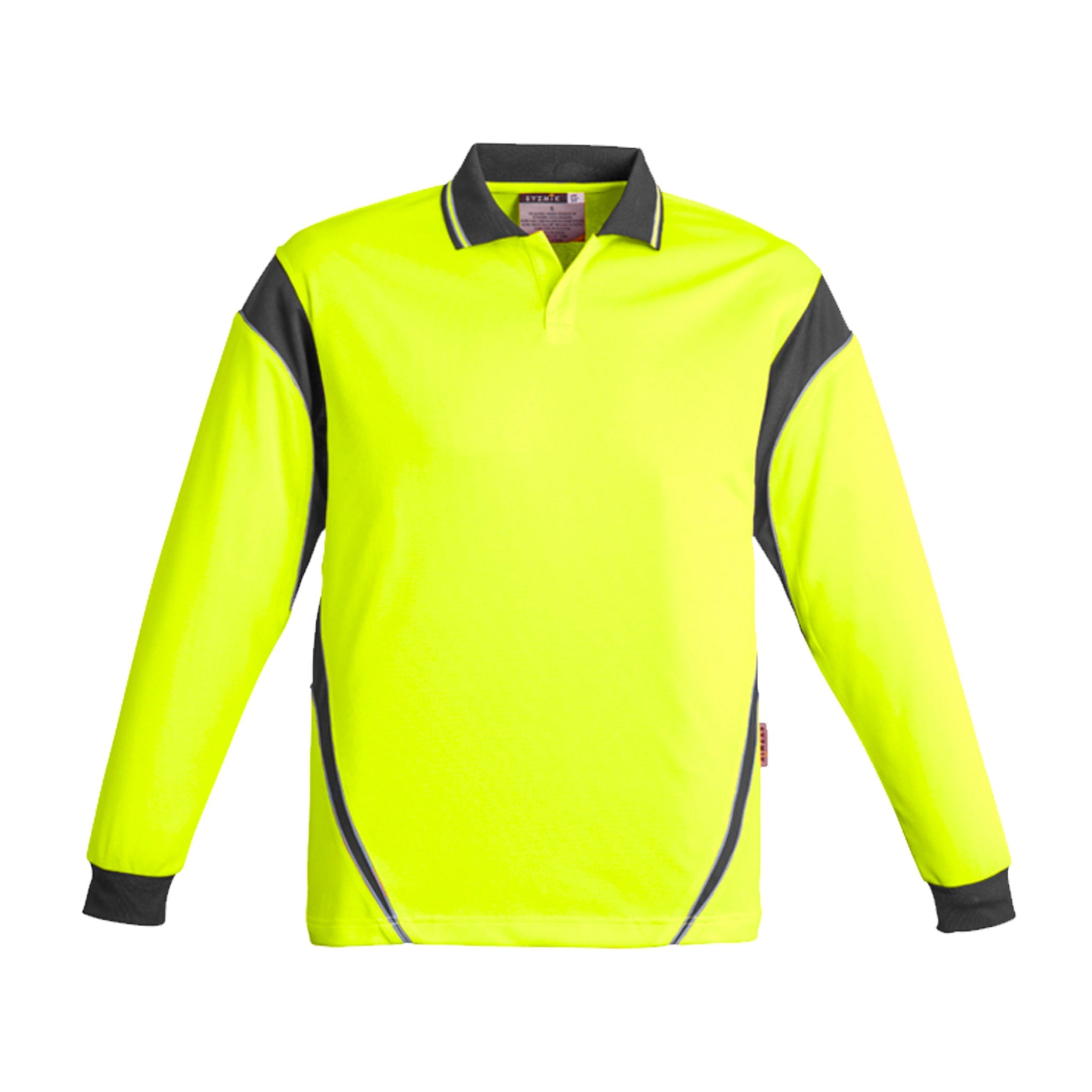 yellow charcoal mens hi vis long sleeve aztec polo