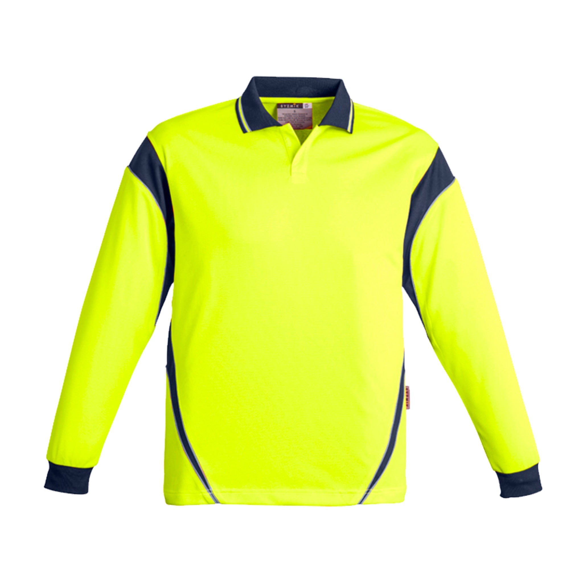 yellow navy mens hi vis long sleeve aztec polo