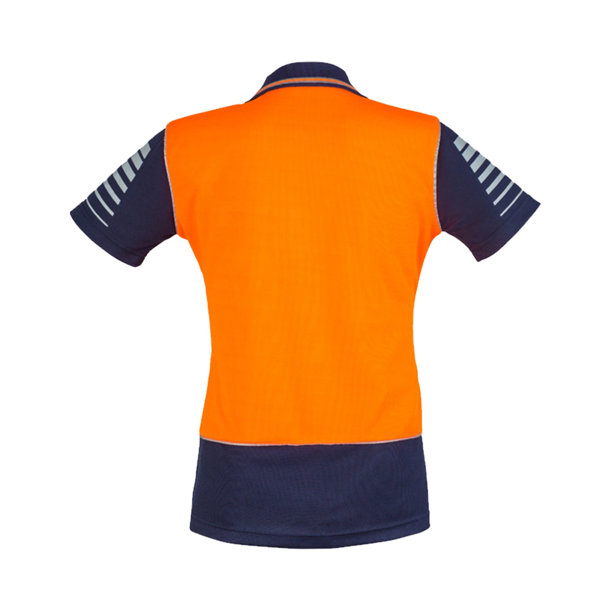 back of womens hi vis zone polo in orange navy