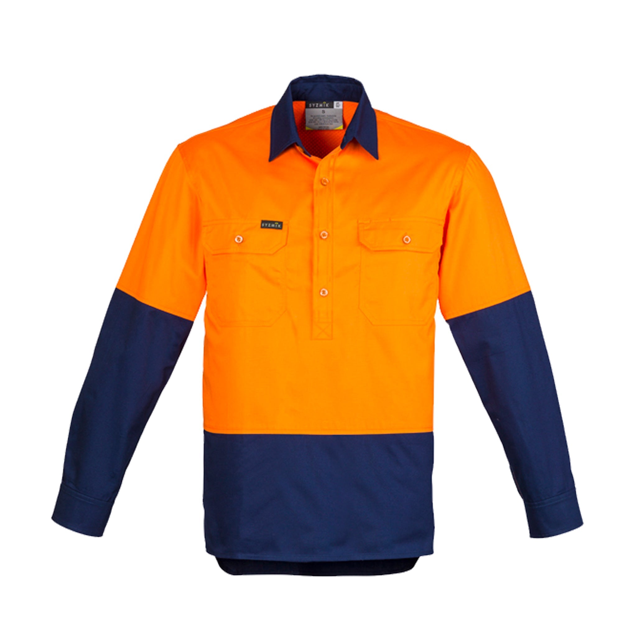 orange navy hi vis closed front shirt