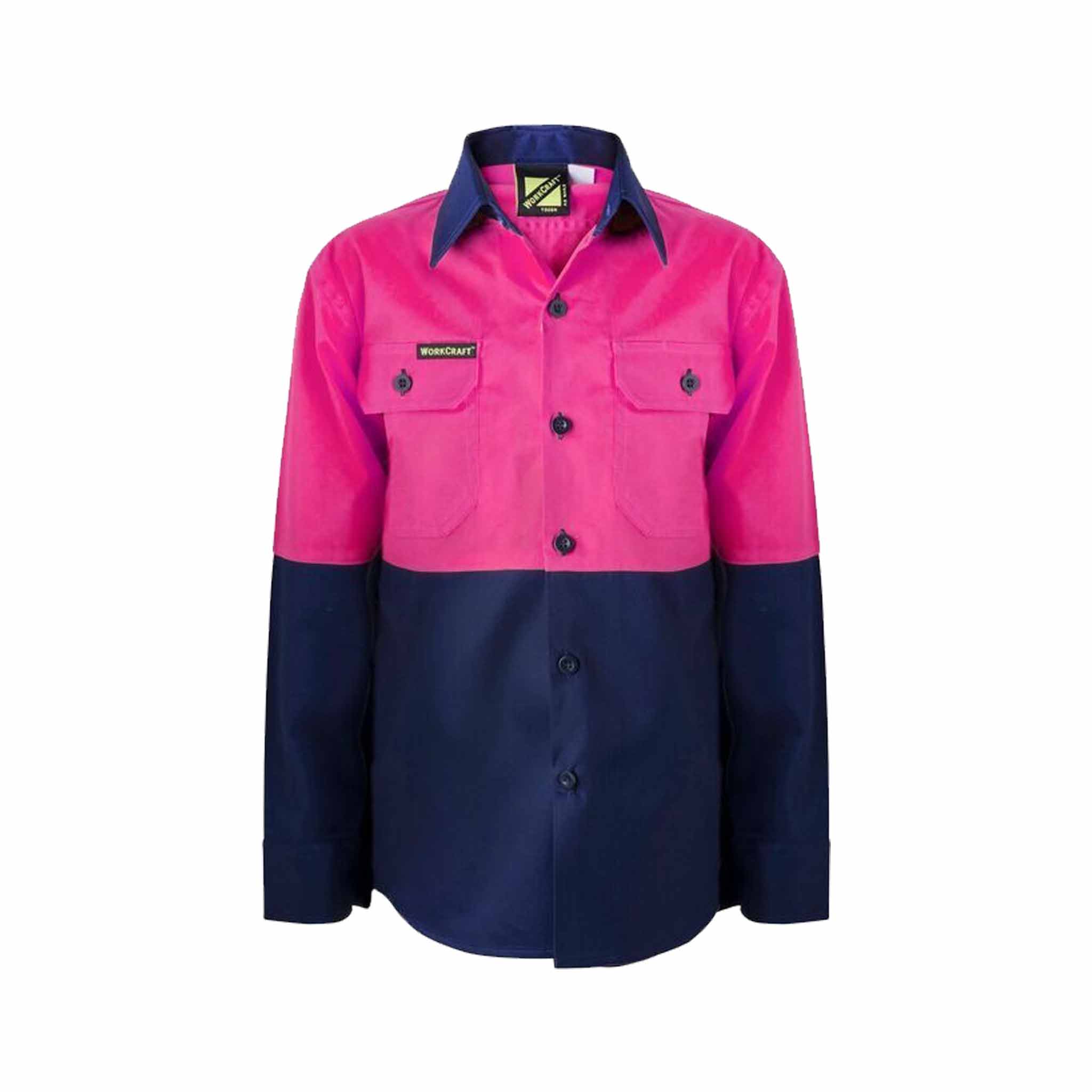 kids navy pink hi vis long sleeve shirt