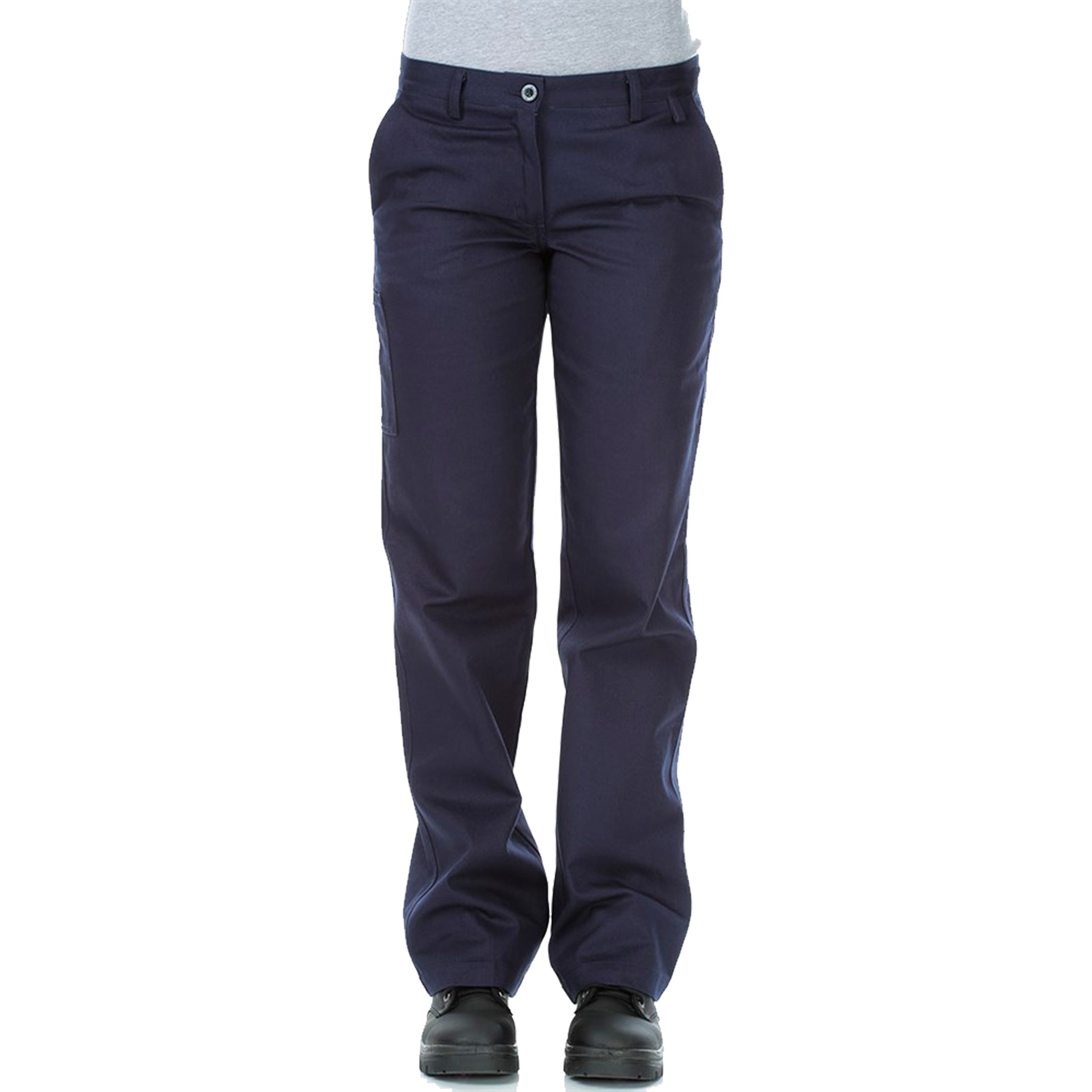 ladies cotton drill work pants in navy