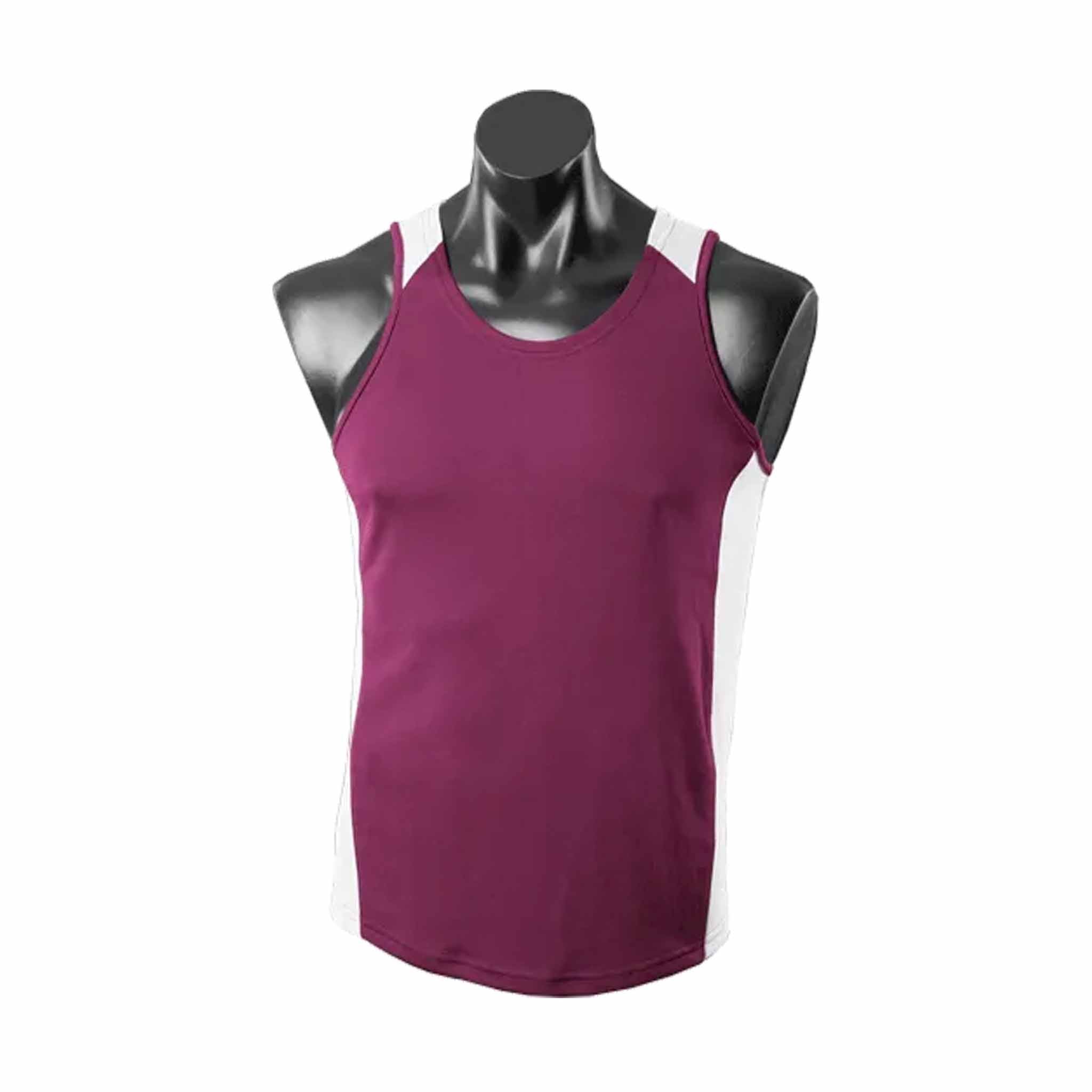 aussie pacific mens premier singlets in burgundy white