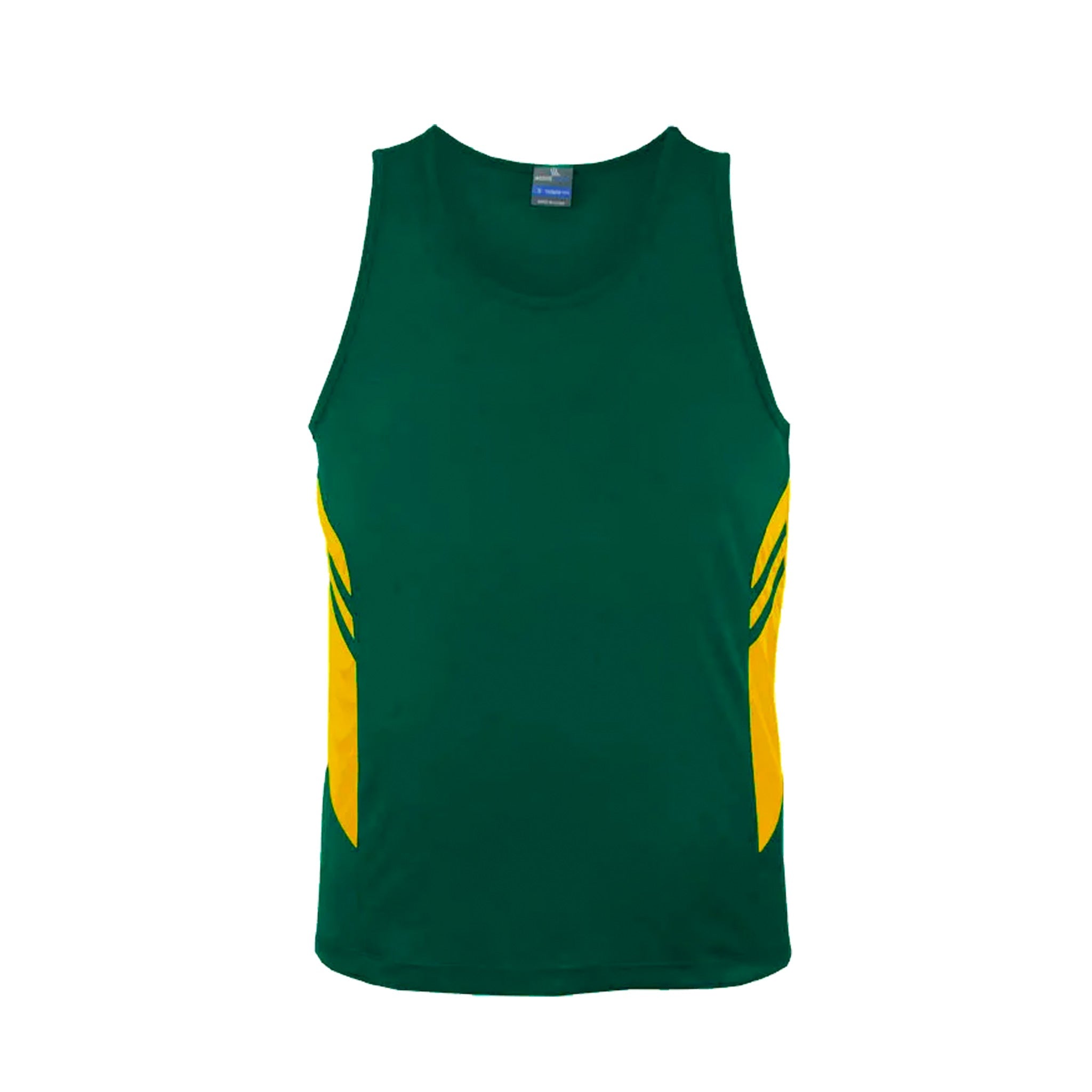 tasman mens singlets in bottle gold