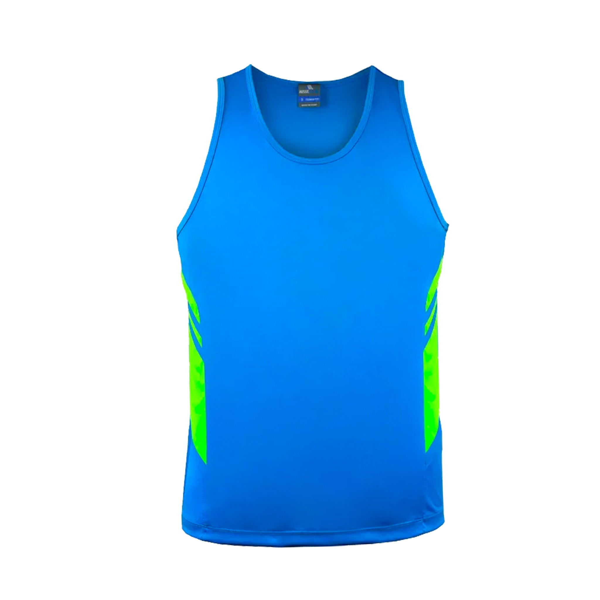 tasman mens singlet in cyan neon green