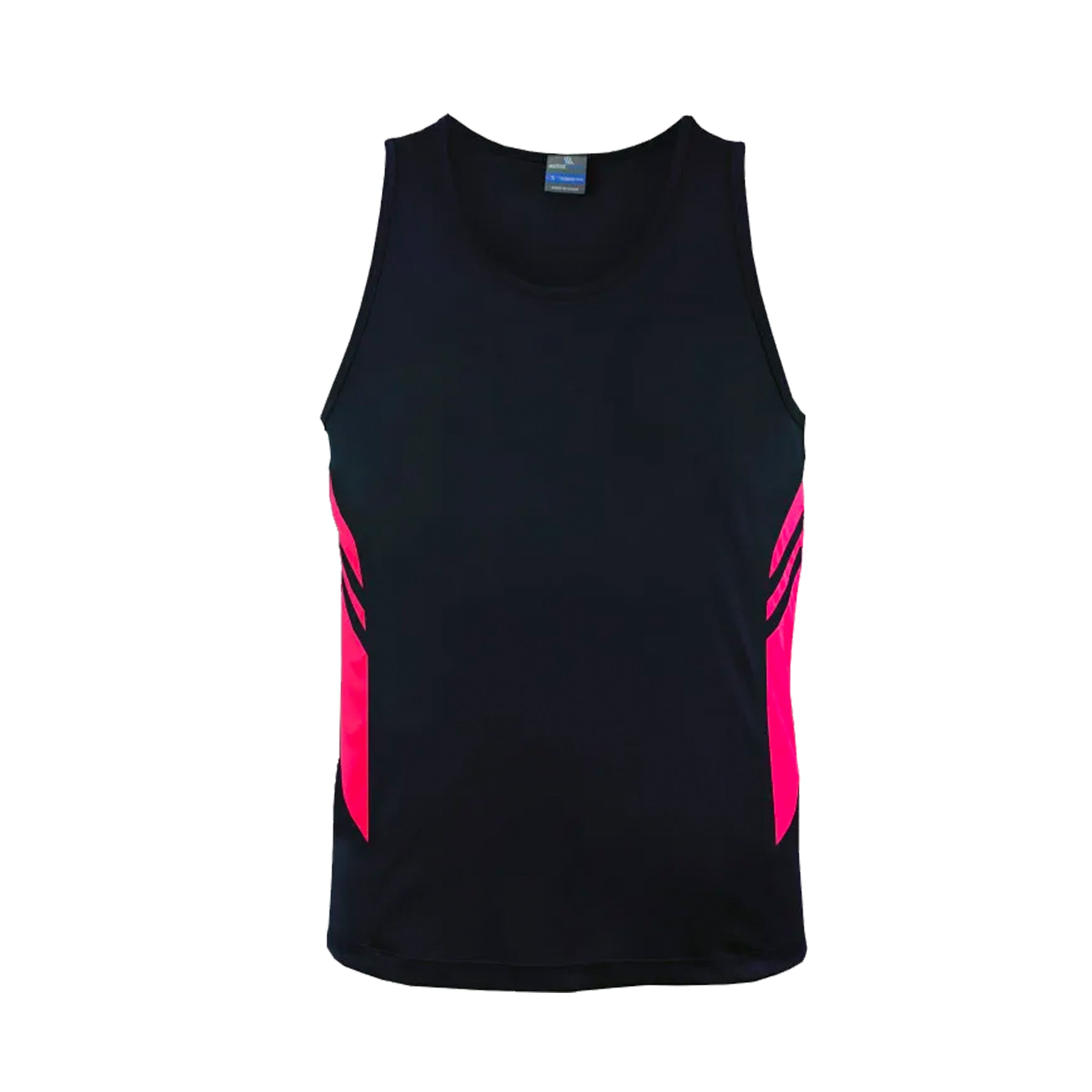 tasman mens singlet in navy neon pink