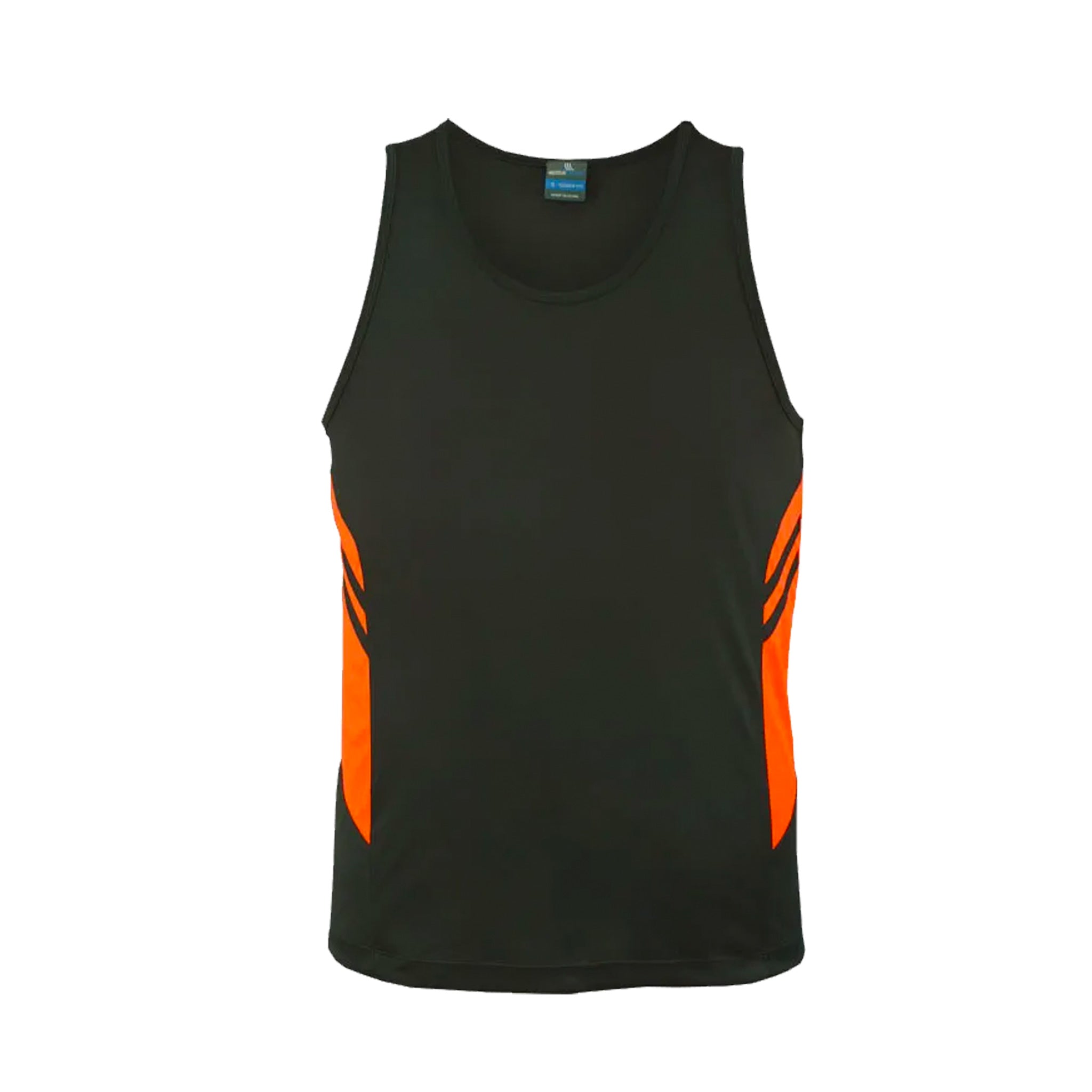 tasman mens singlet in slate neon orange