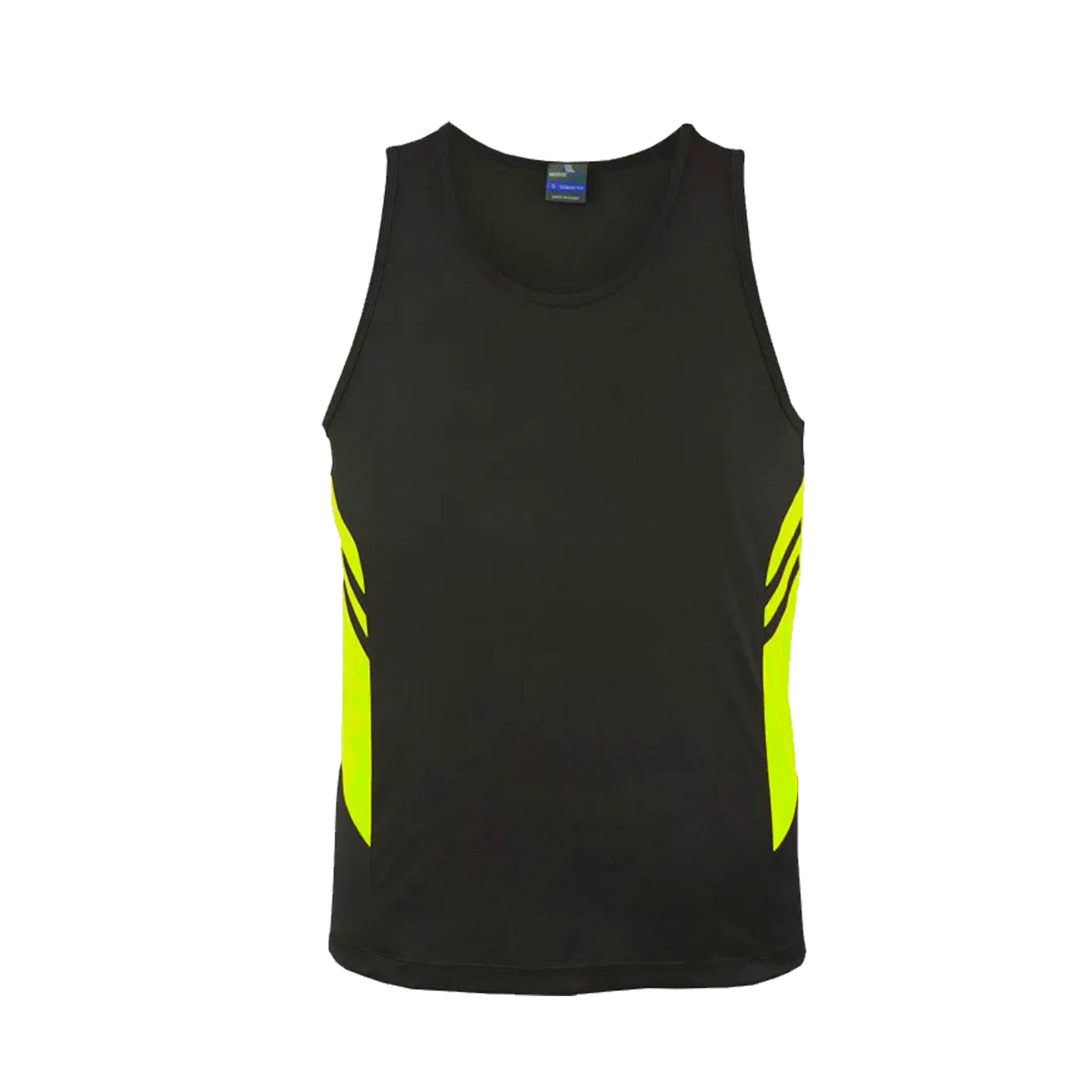 tasman mens singlet in slate neon yellow