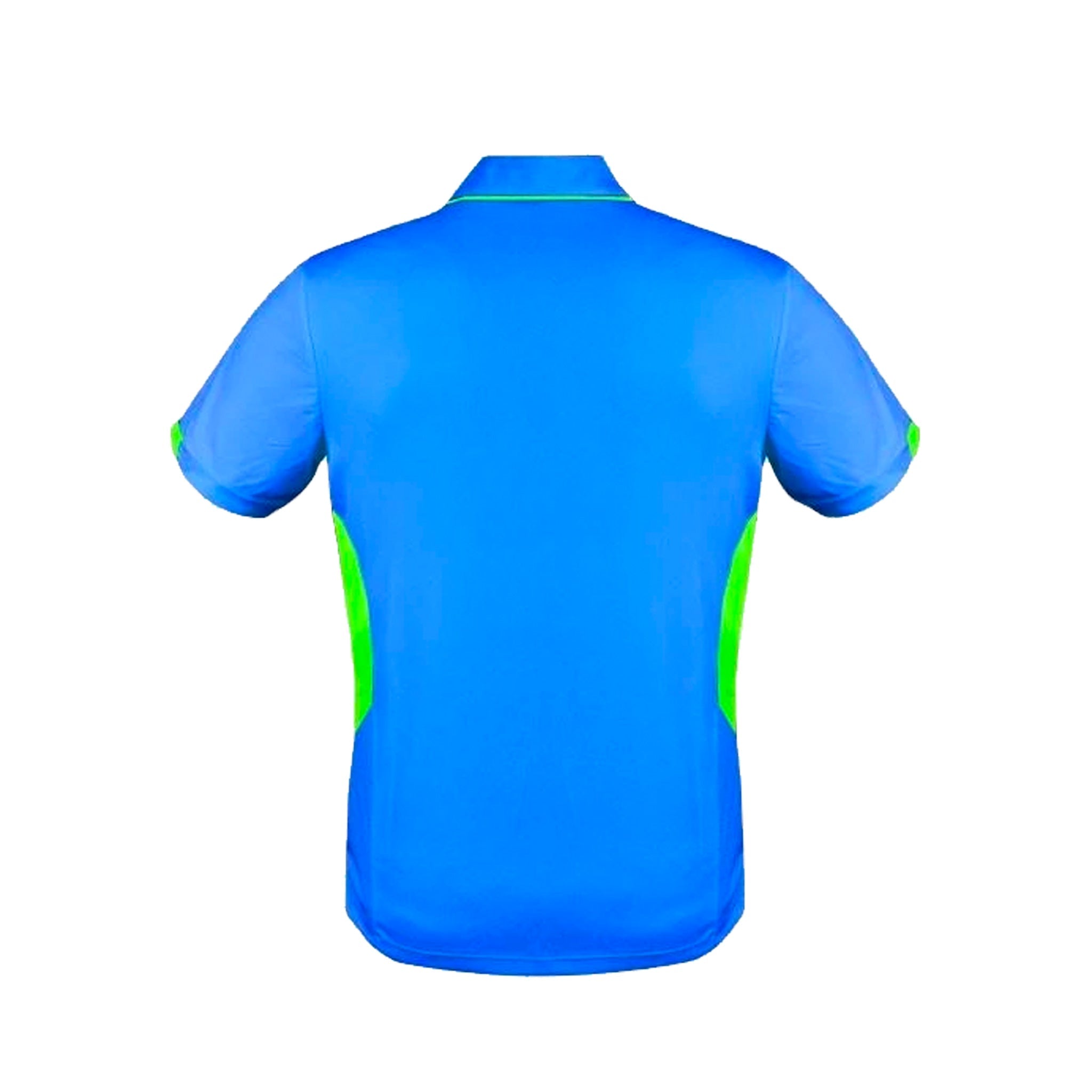 back of mens tasman polo in cyan neon green