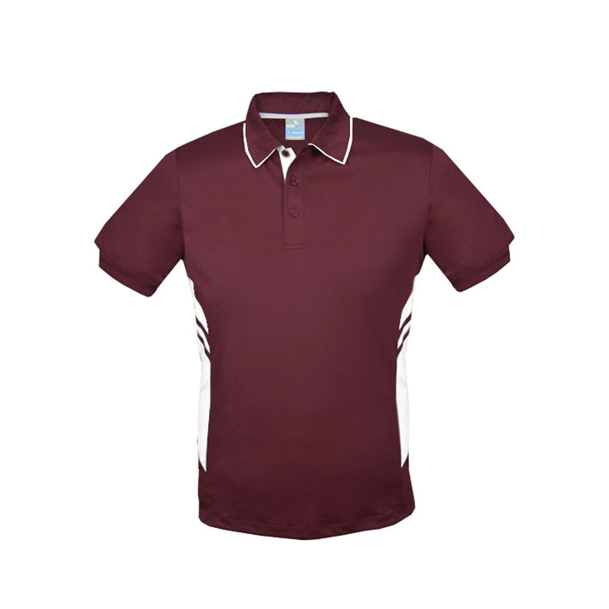 mens tasman polo in maroon white