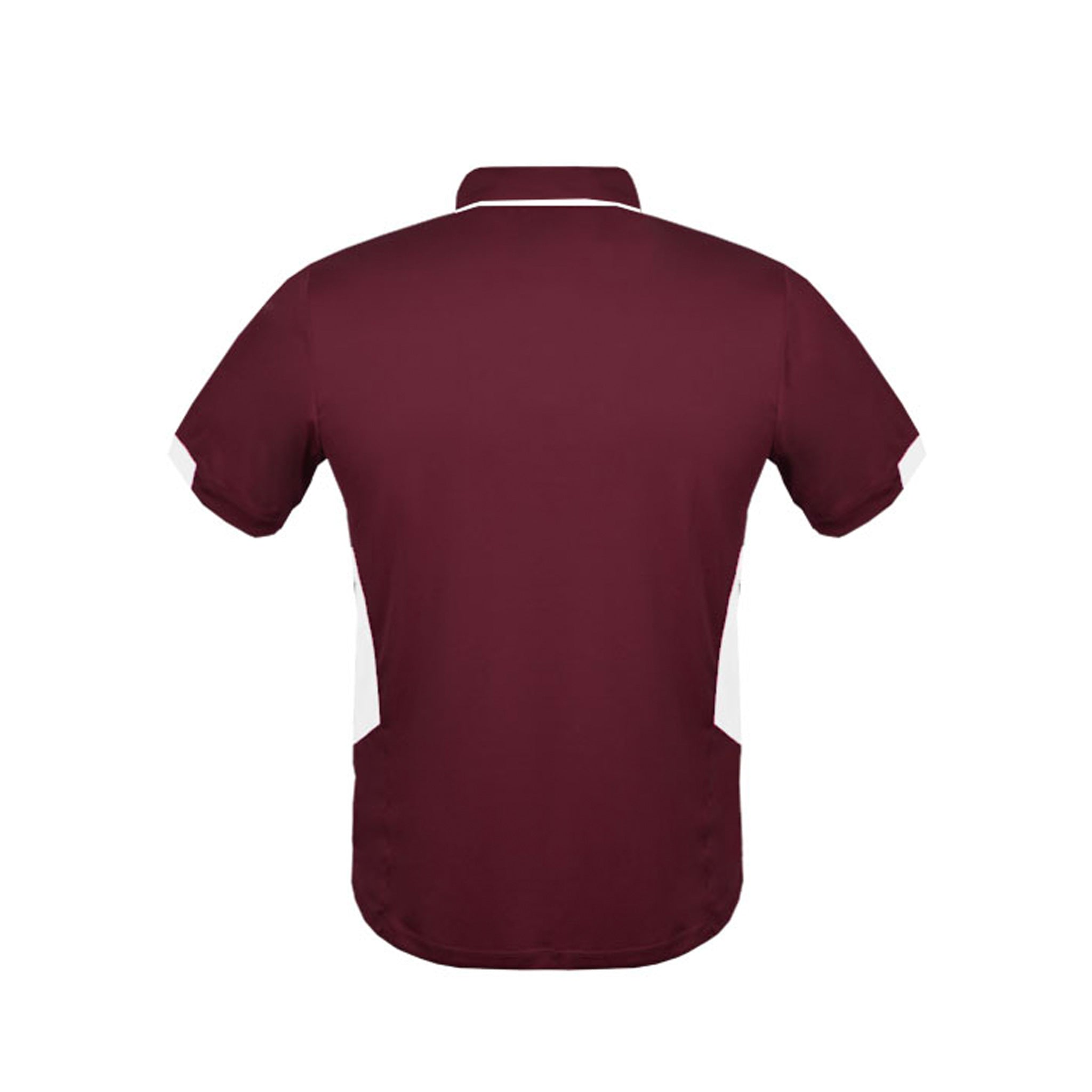 back of mens tasman polo in maroon white