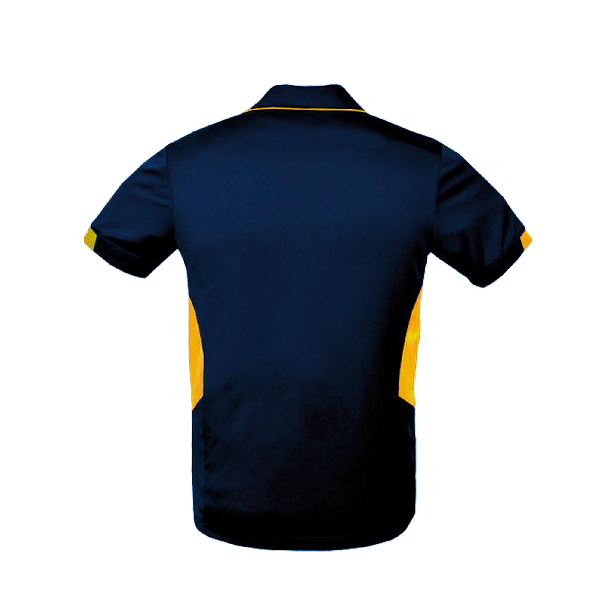 back of mens tasman polo in navy gold