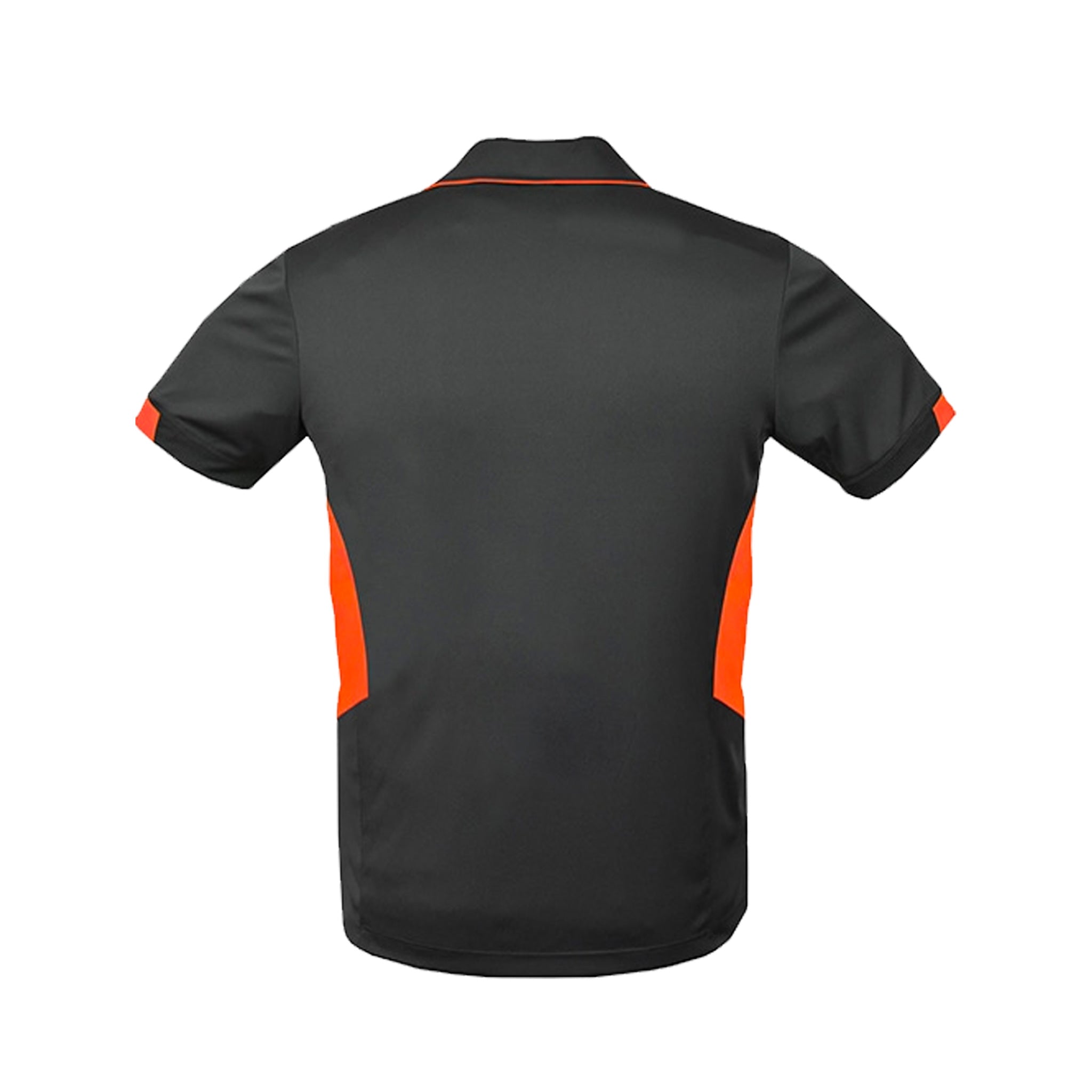 back of mens tasman polo in slate neon orange