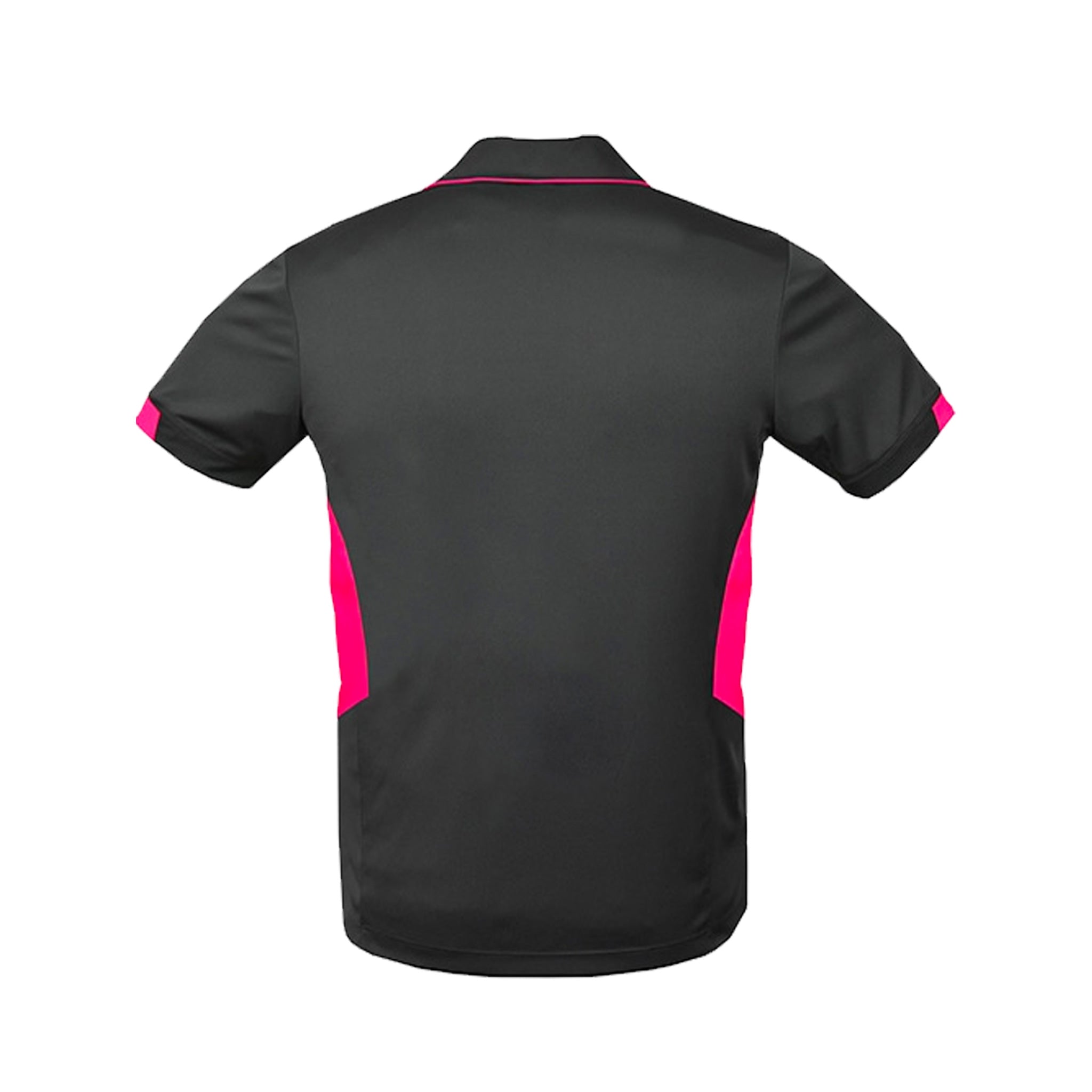 back of mens tasman polo in slate neon pink