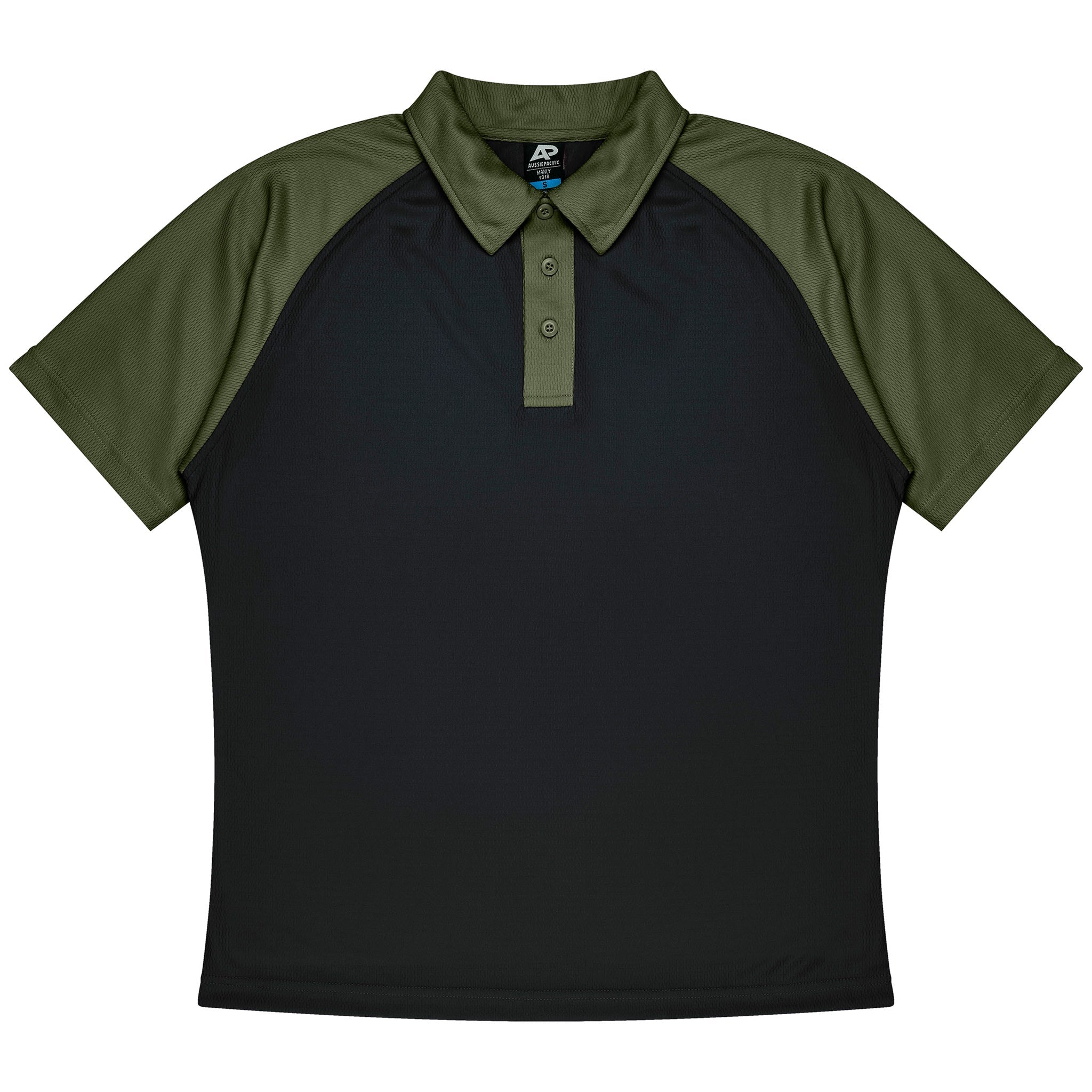 aussie pacific manly mens polo in black army green