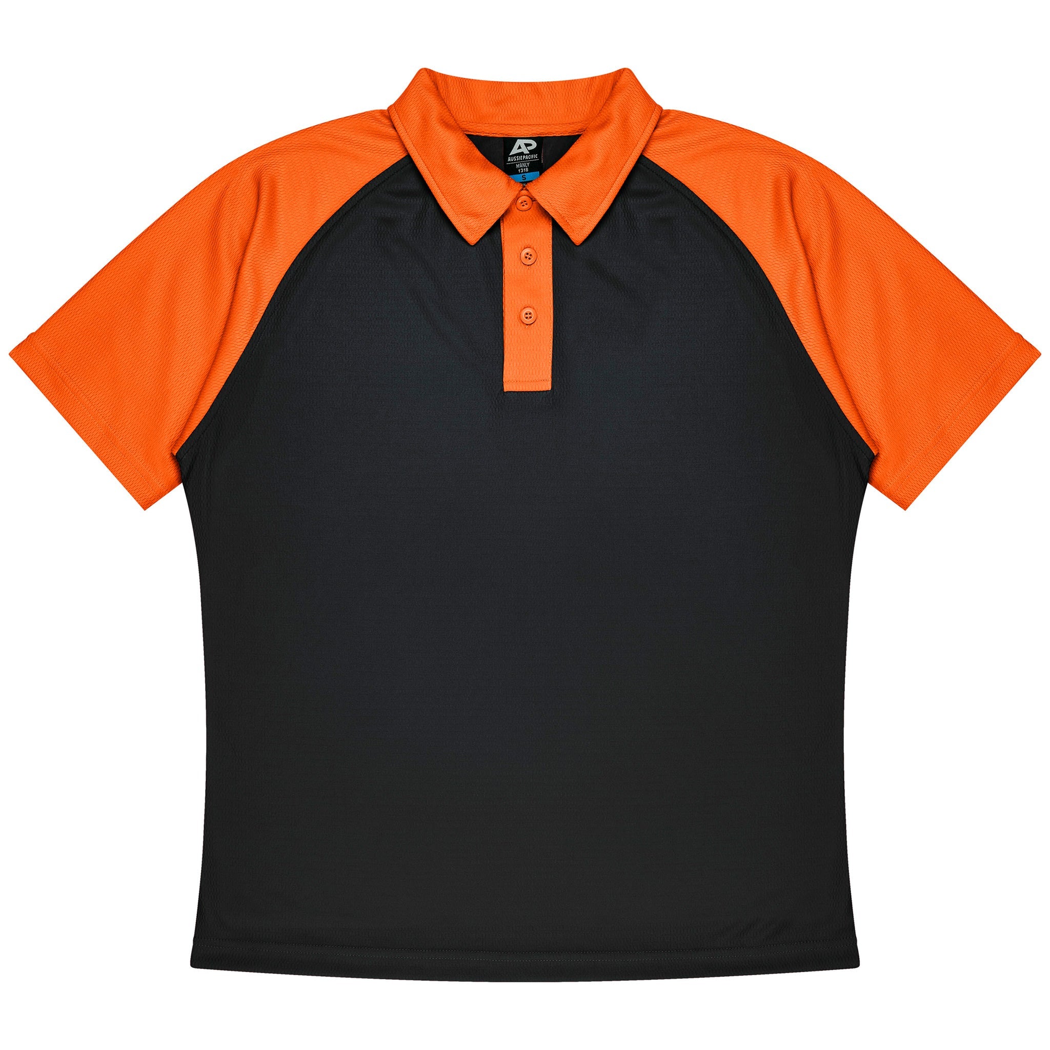 aussie pacific manly mens polo in black electric orange