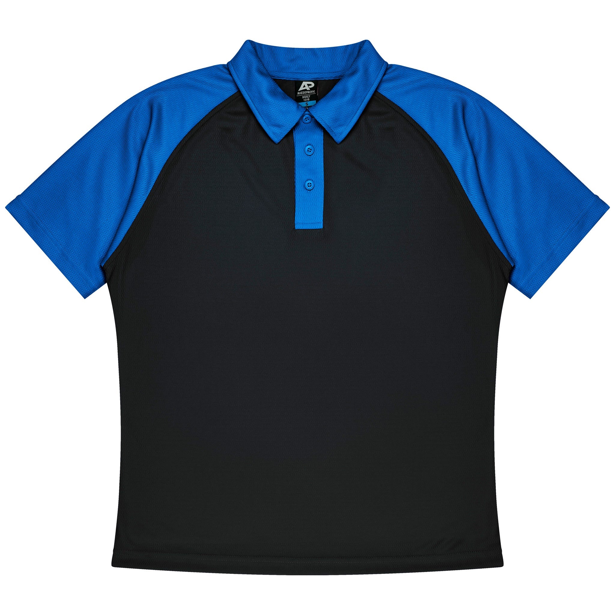 aussie pacific manly mens polo in black electric royal