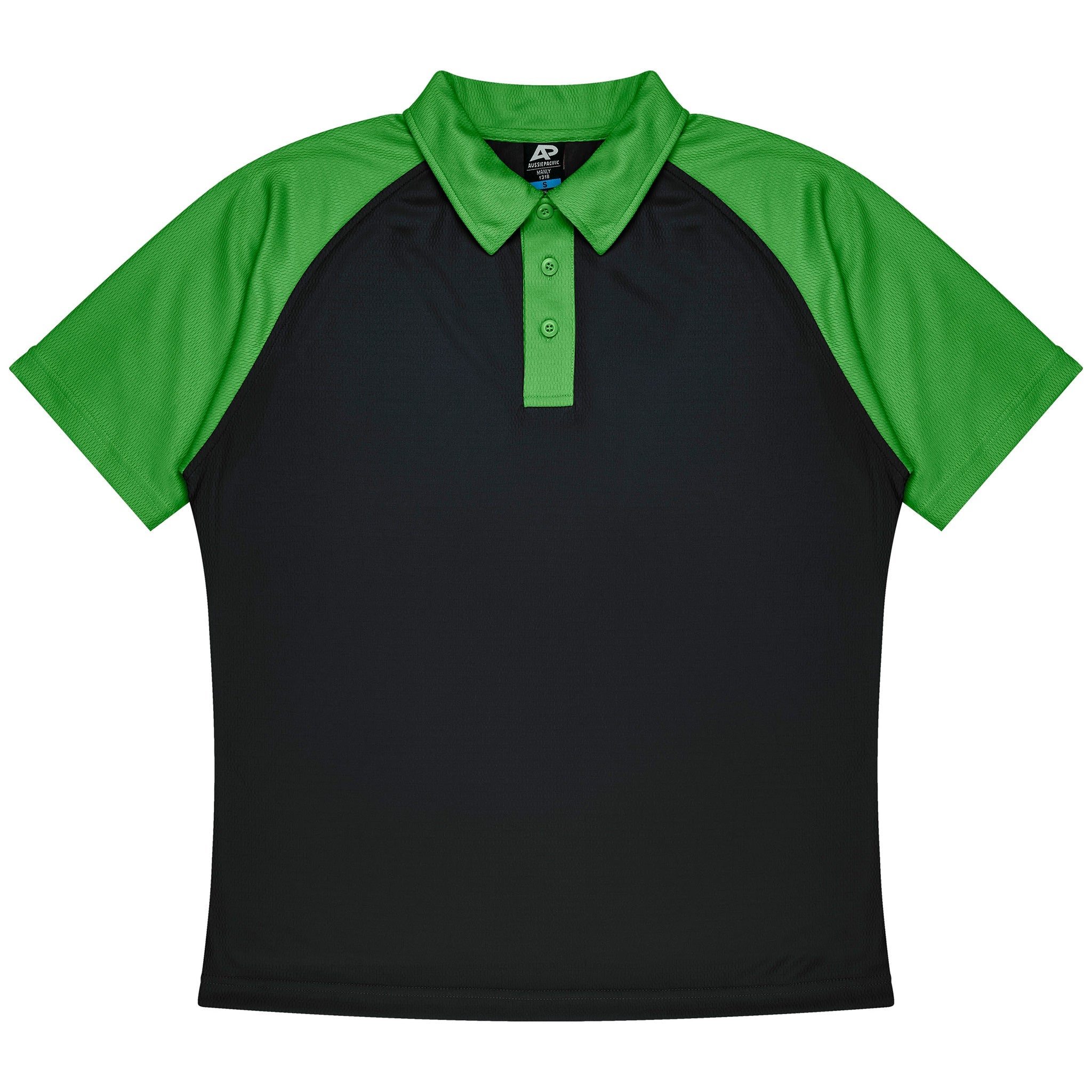 aussie pacific manly mens polo in black kawa green