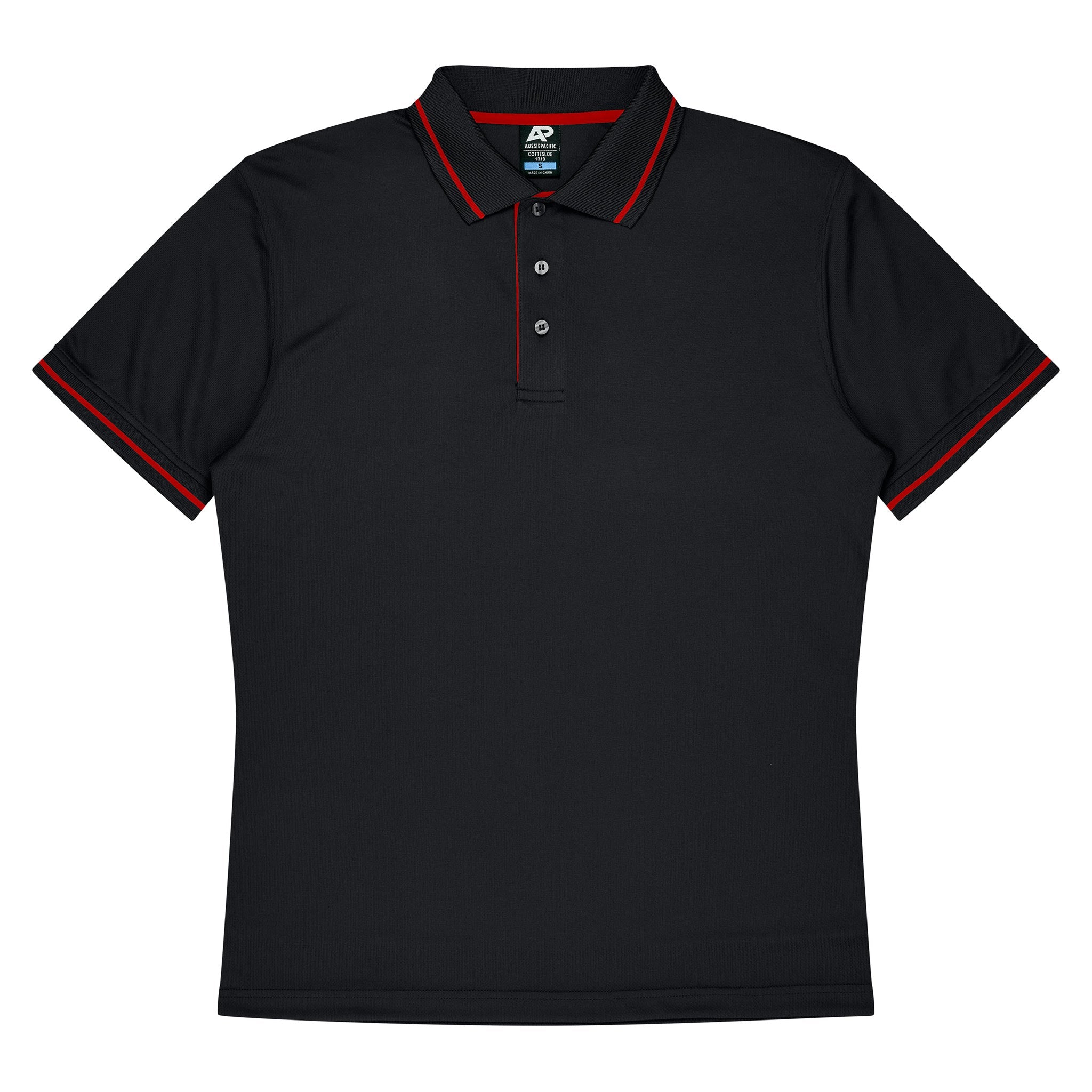 aussie pacific cottesloe mens polo in black red