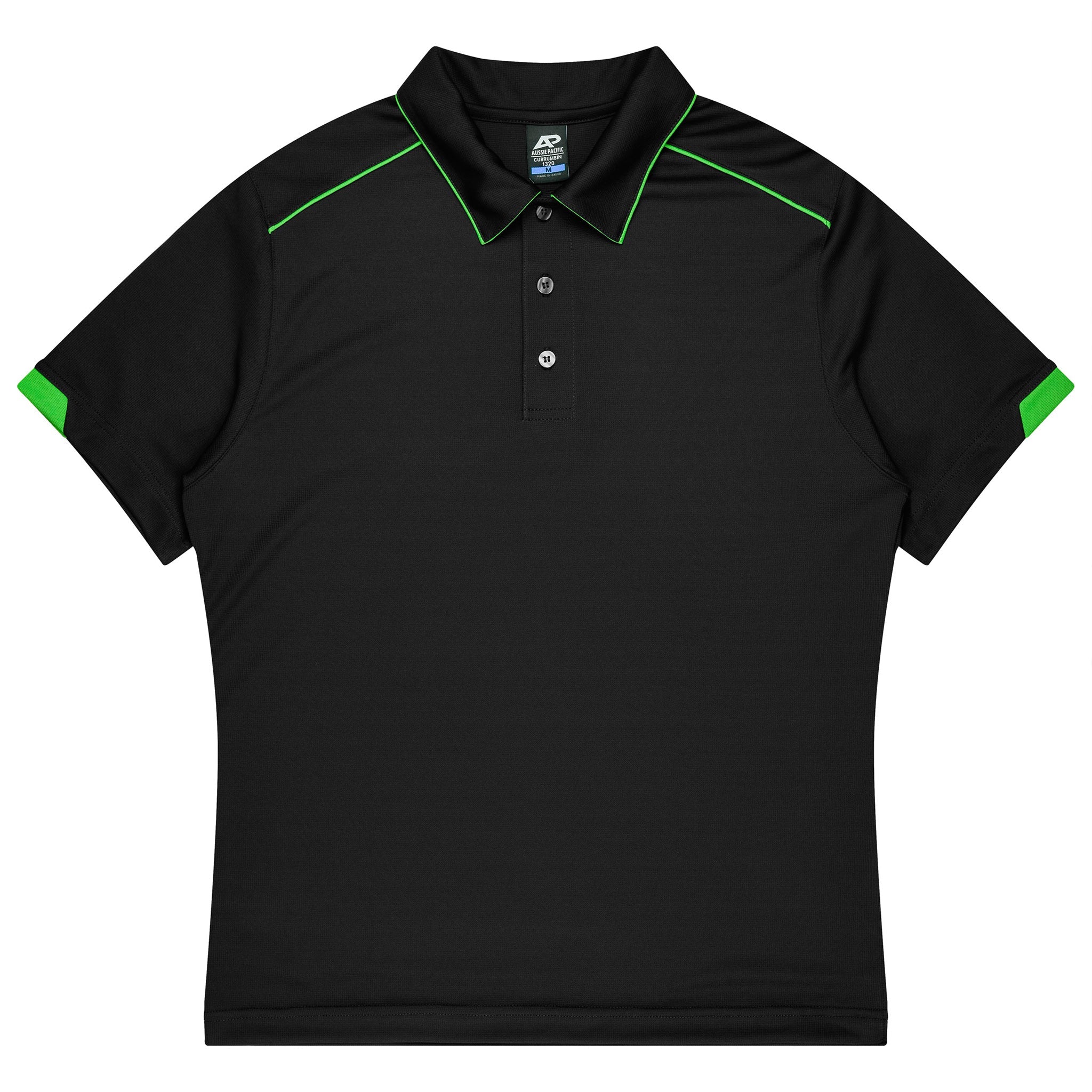 currumbin kids polo in black kawa green