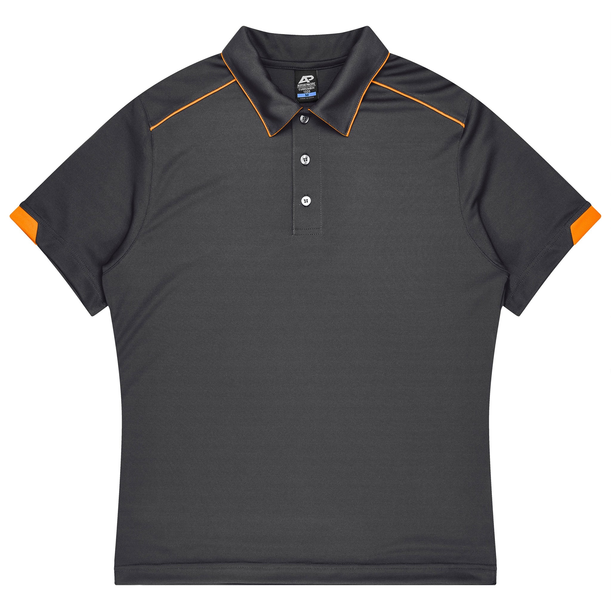 aussie pacific currumbin mens polos in slate hi viz orange