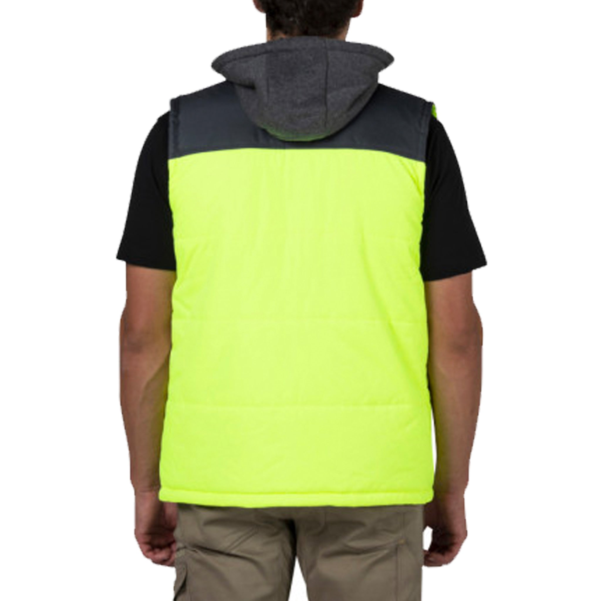 hi vis hooded work vest in yellow dark shadow