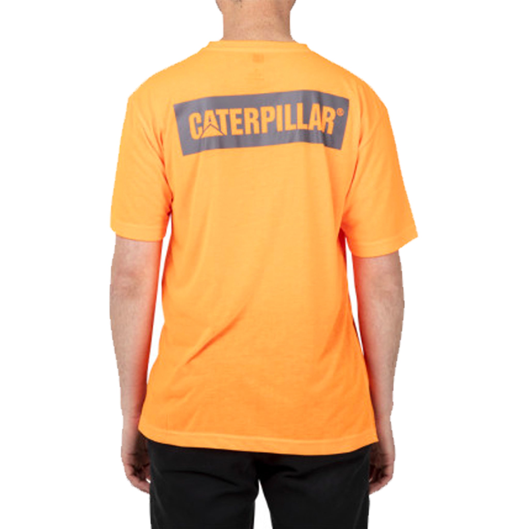 cat workwear icon block tee in hi vis orange