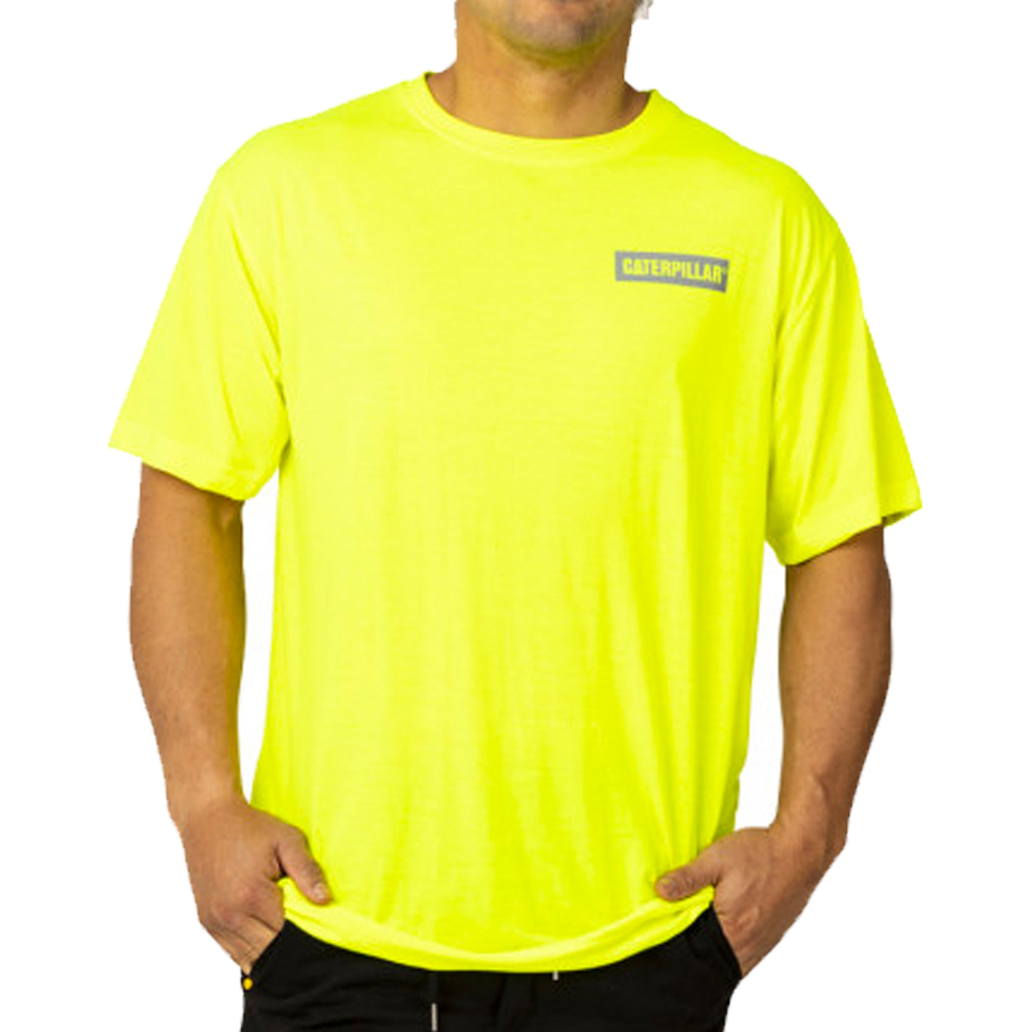 cat workwear icon block tee in hi vis yellow