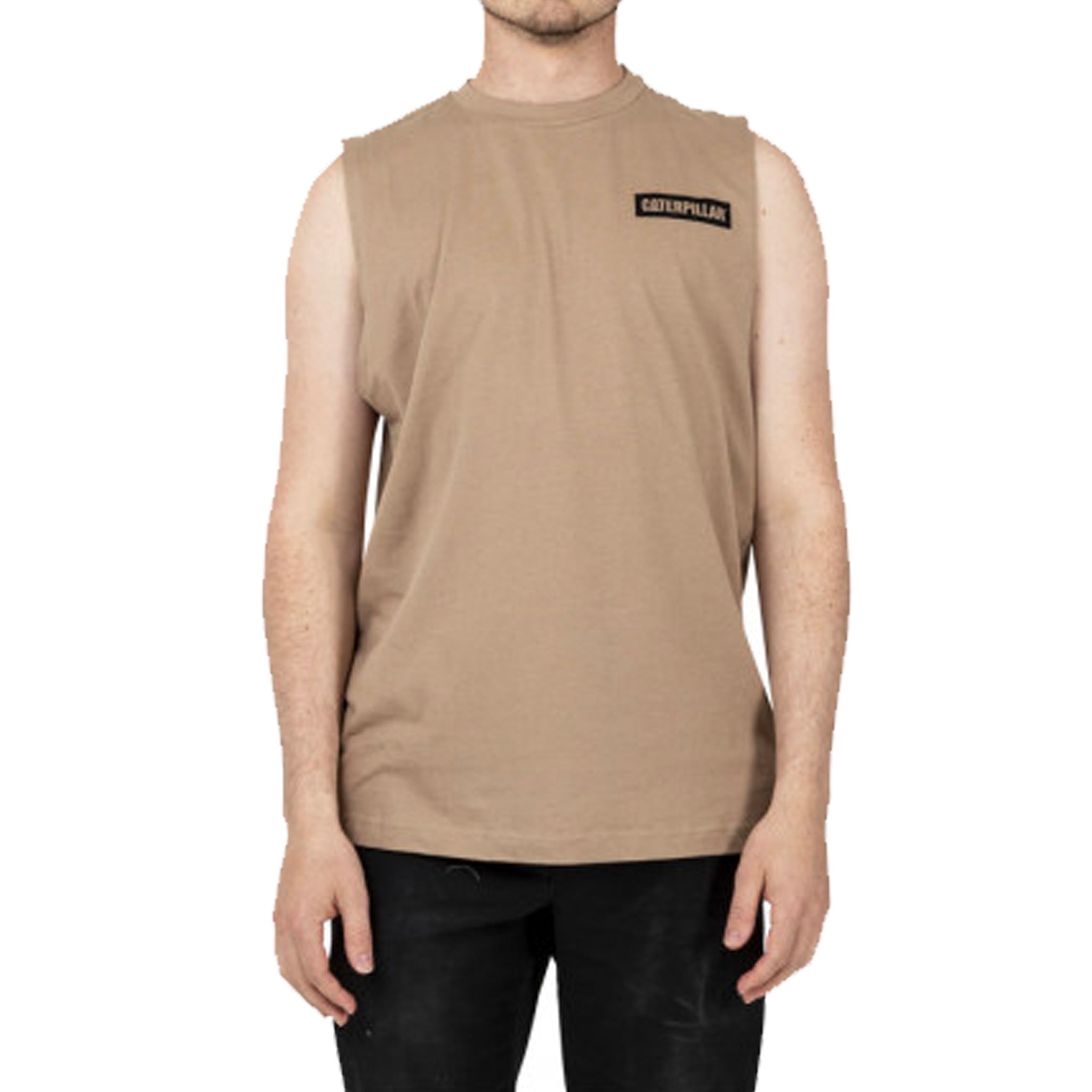 cat workwear muscle sleeveless tee in tan