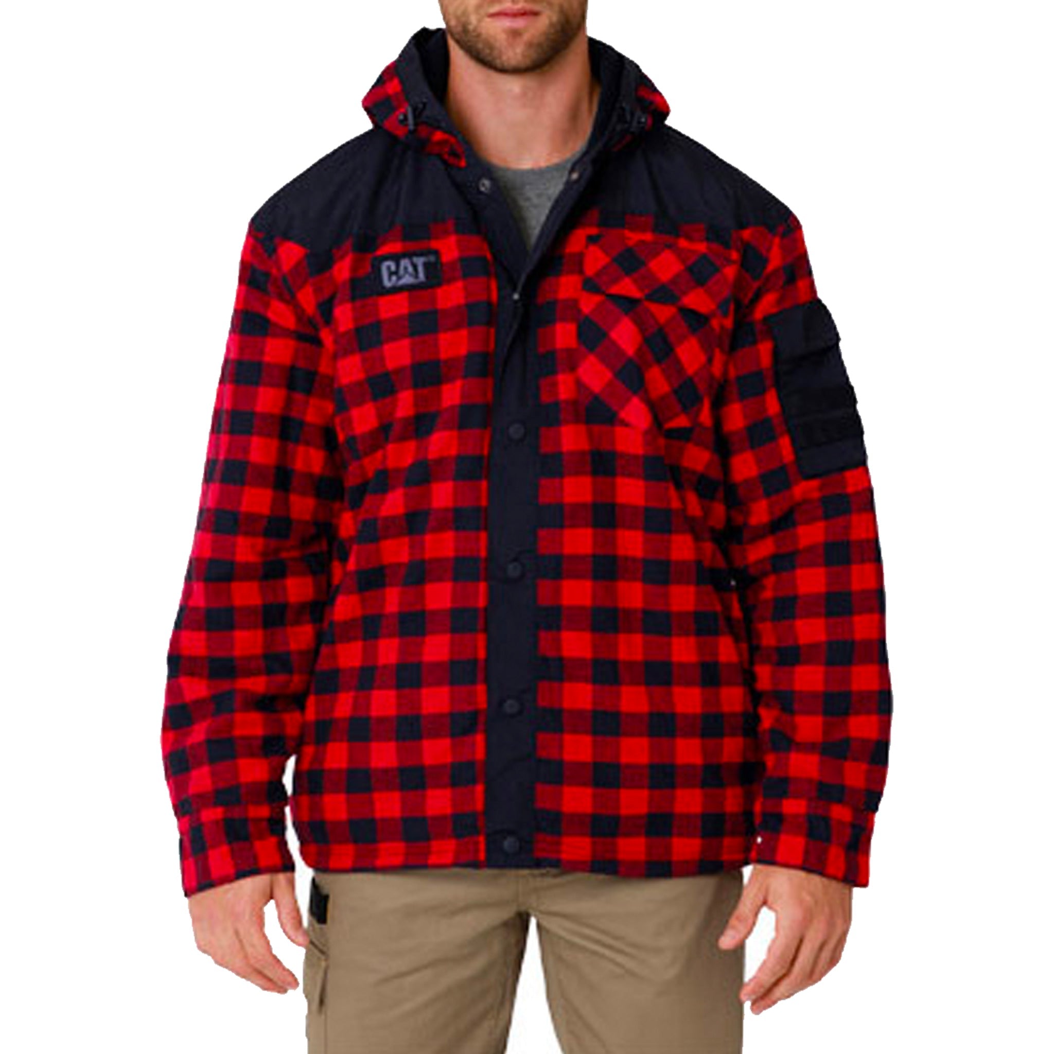 cat workwear sequoia shirt jacket in red black