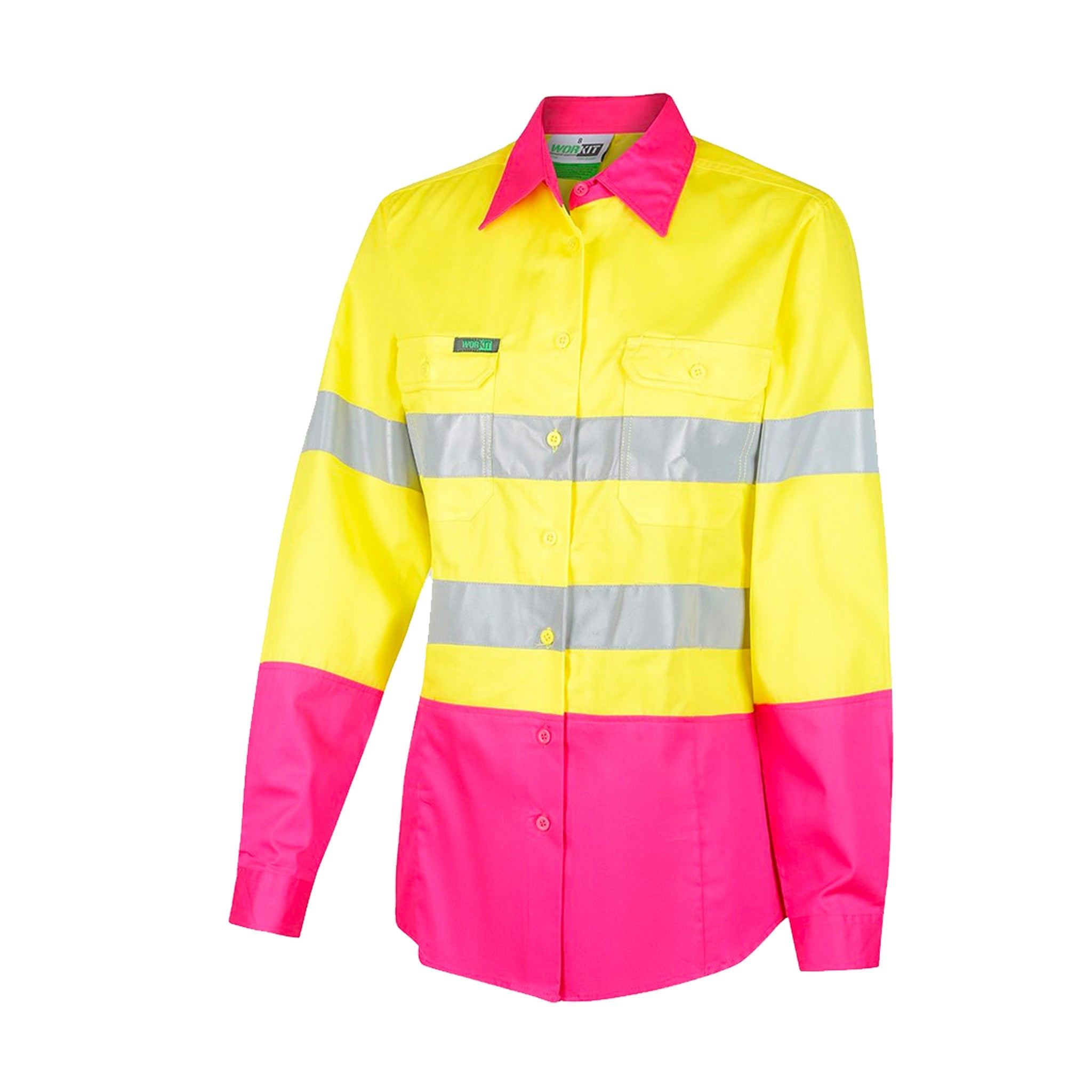 ladies hi vis lightweight taped shirt in yellow pink