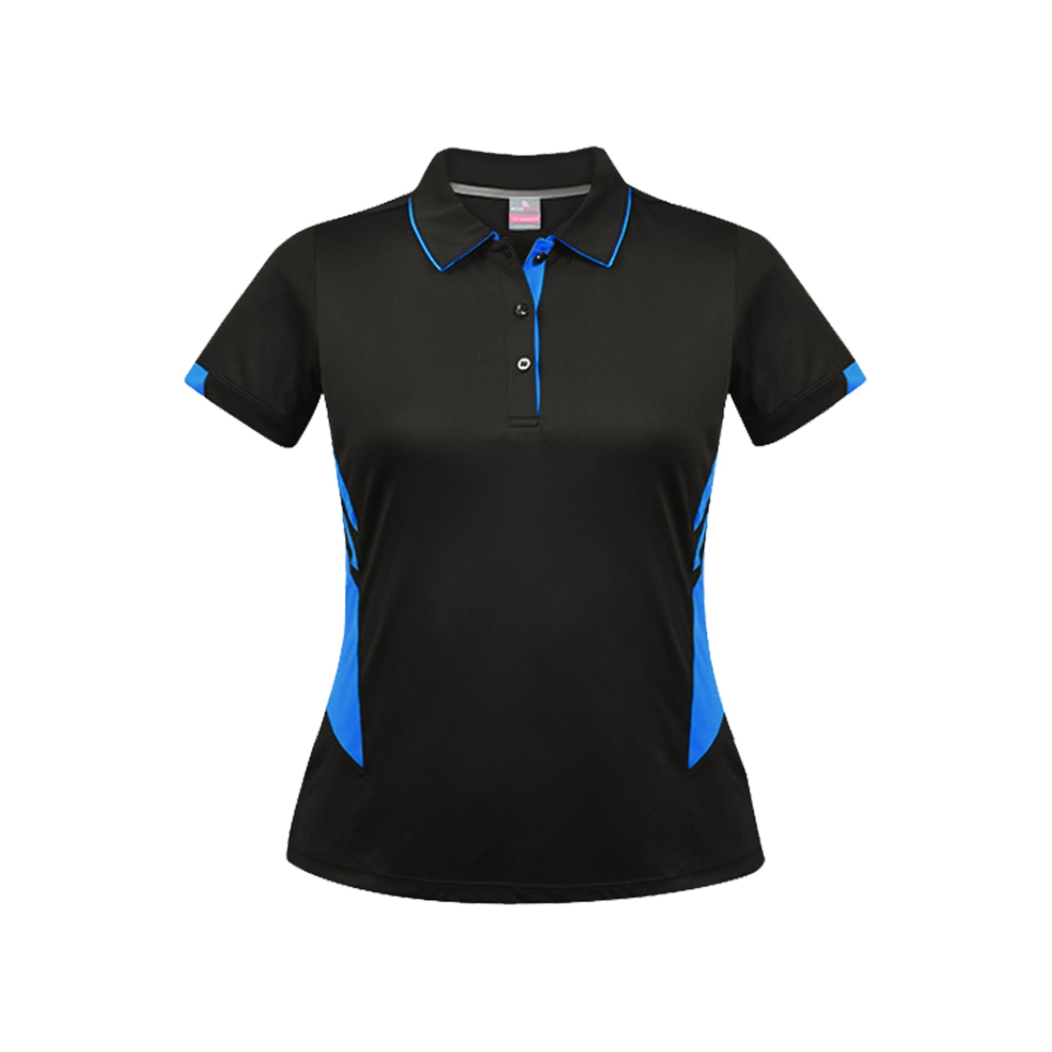 tasman ladies polos in black cyan