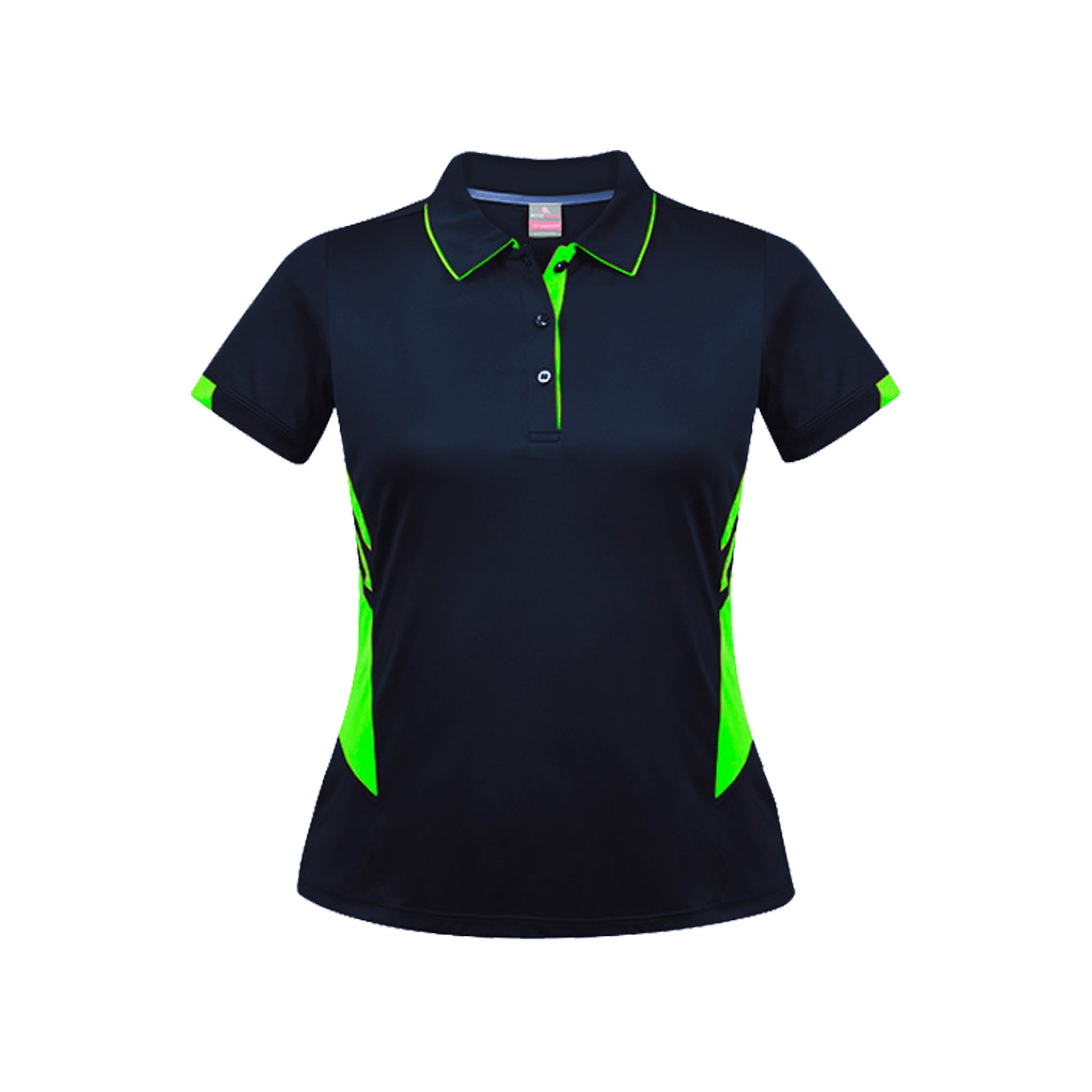 ladies tasman polo in navy neon green