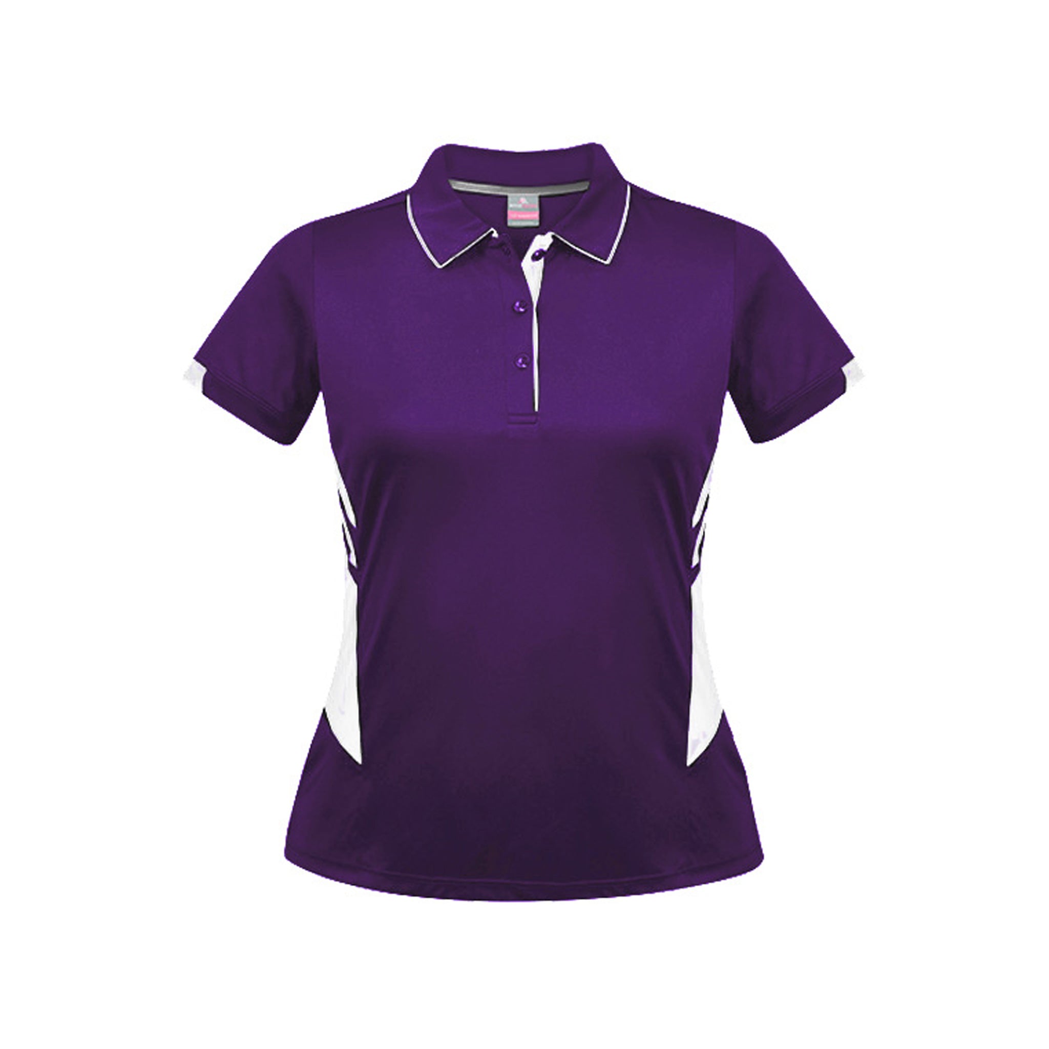 ladies tasman polo in purple white