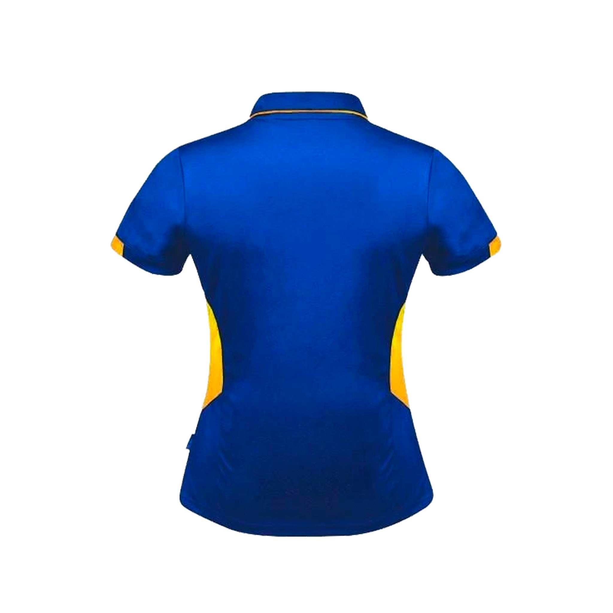 back of ladies tasman polo in royal gold