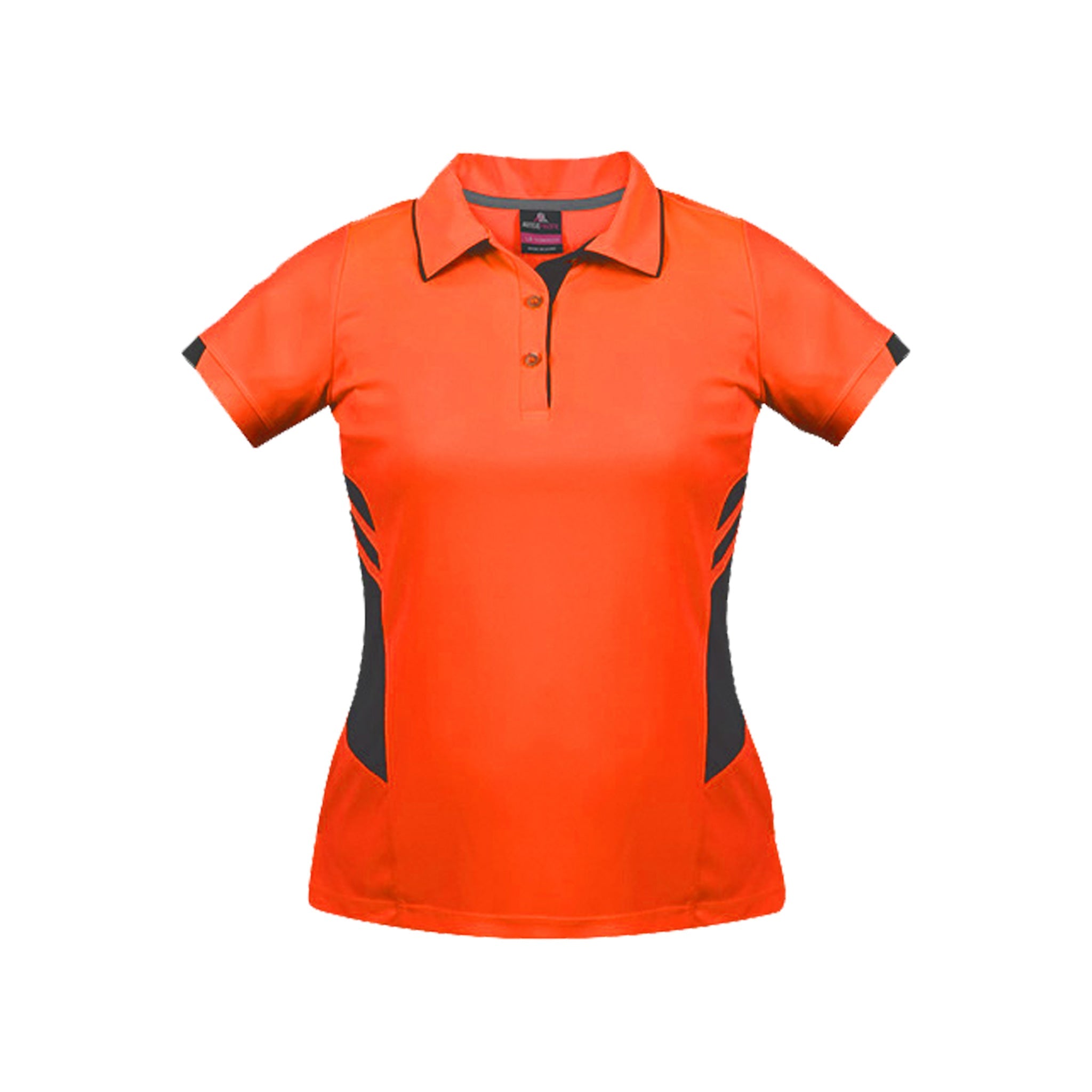 ladies tasman polo in neon orange slate